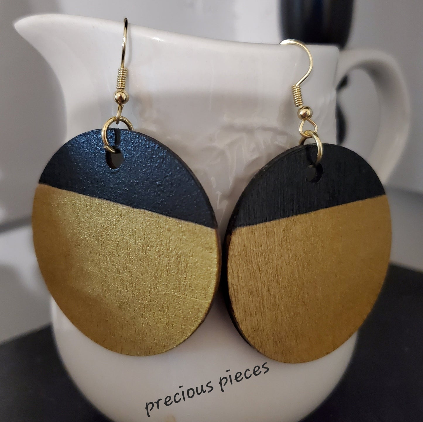 Gold and Black Hand Painted Wood Earrings