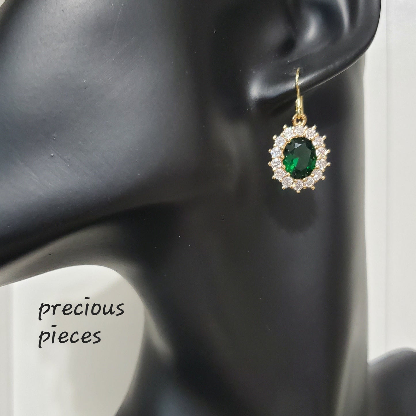 Vintage Oval Glass Emerald Green Earrings