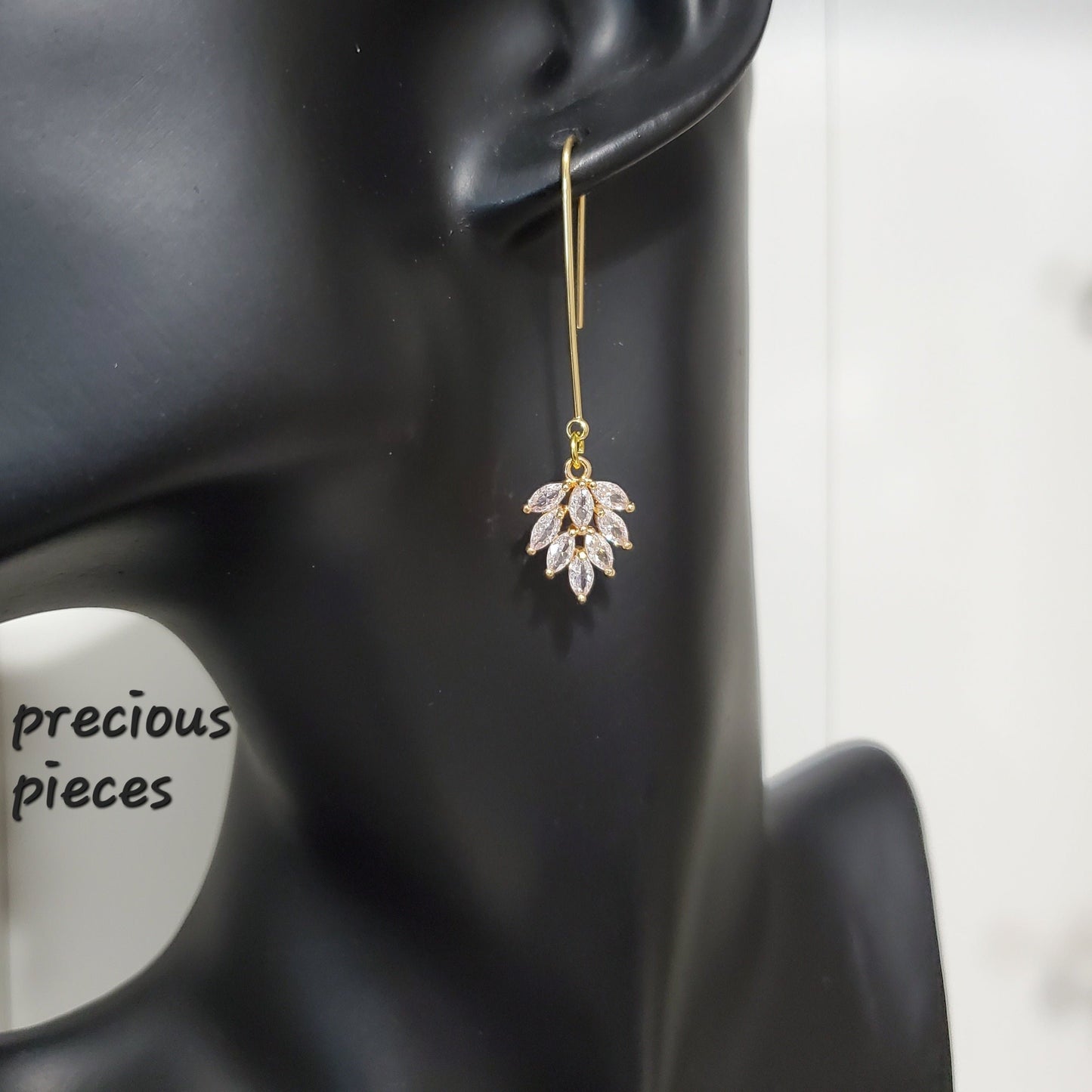 Clear Cubic Zirconia Pavé Dangle Leaf Earrings (click for more colors)