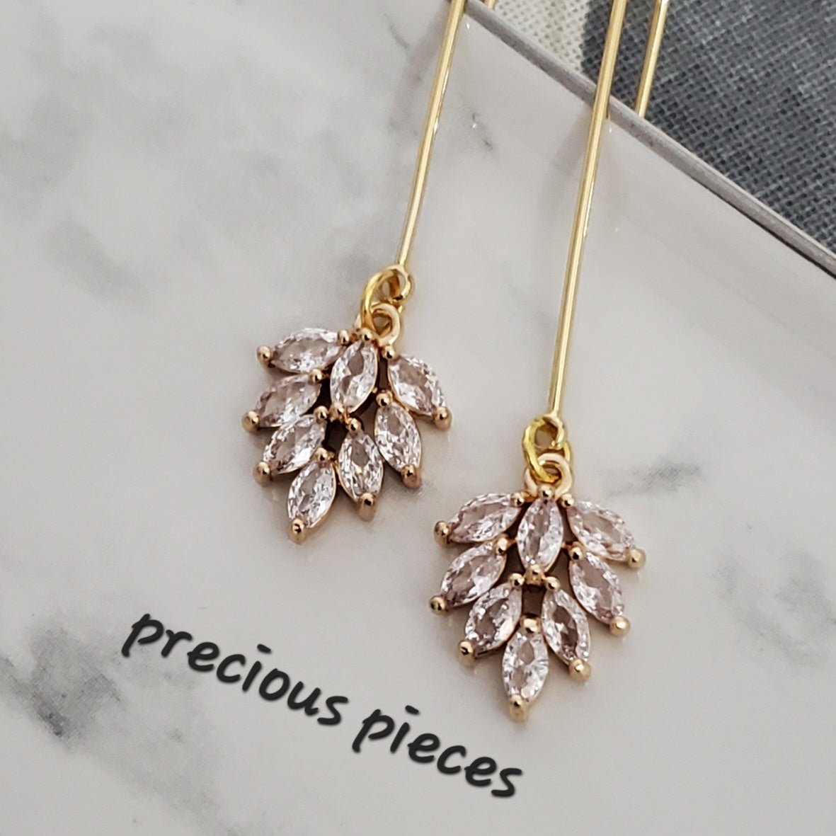 Clear Cubic Zirconia Pavé Dangle Leaf Earrings (click for more colors)