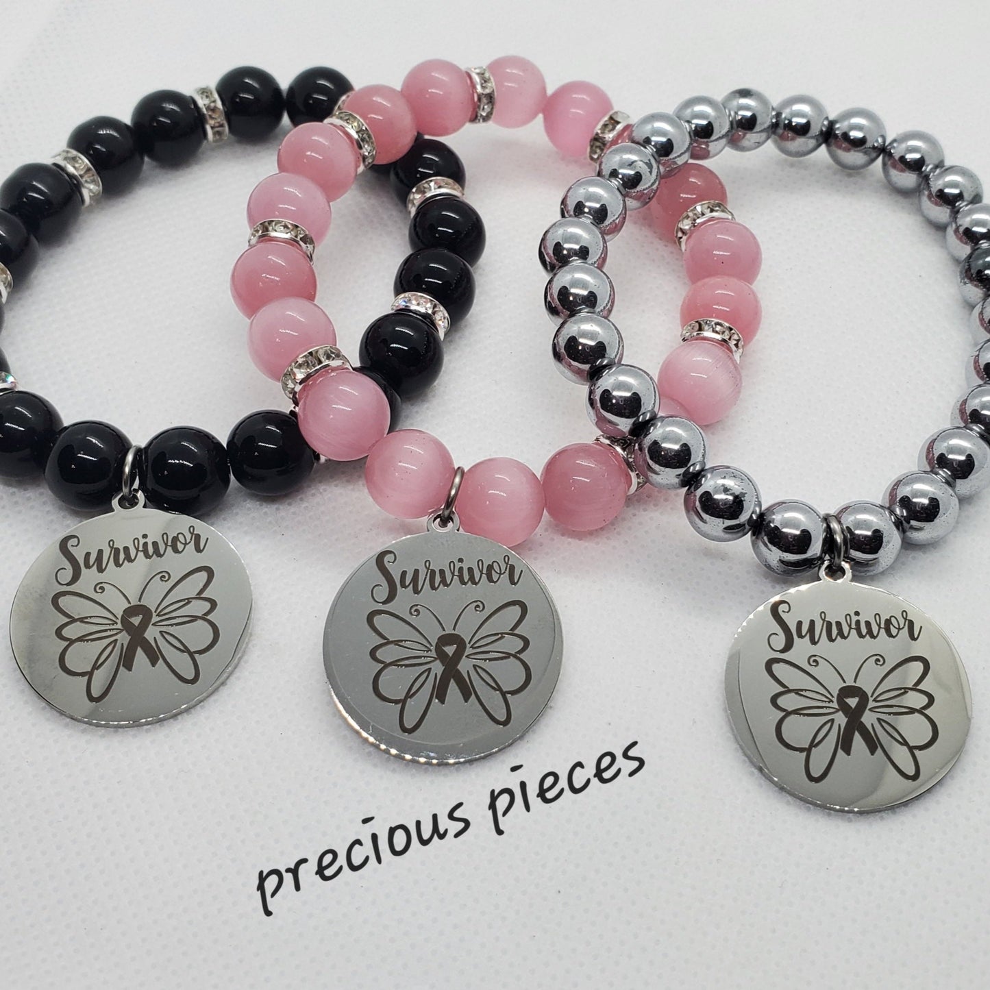 Stainless Steel Survivor Breast Cancer Awareness Bracelets (click for more options)