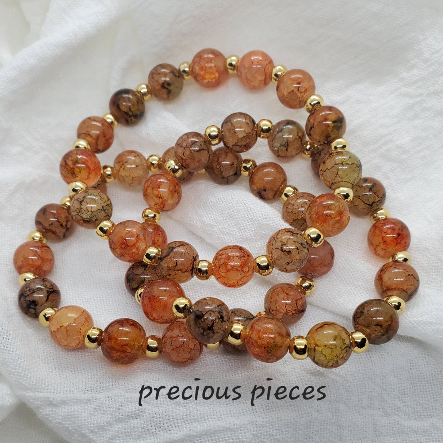 Orange Round Crackle Beaded Bracelets