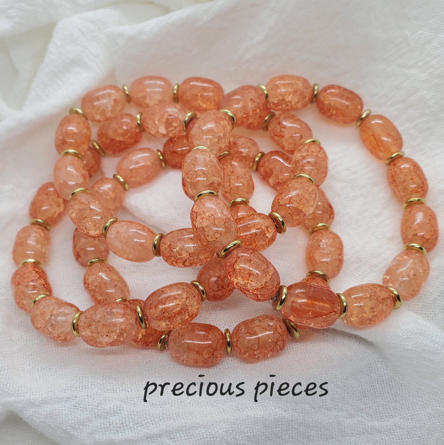 Orange Tube Crackle Glass Beaded Bracelets