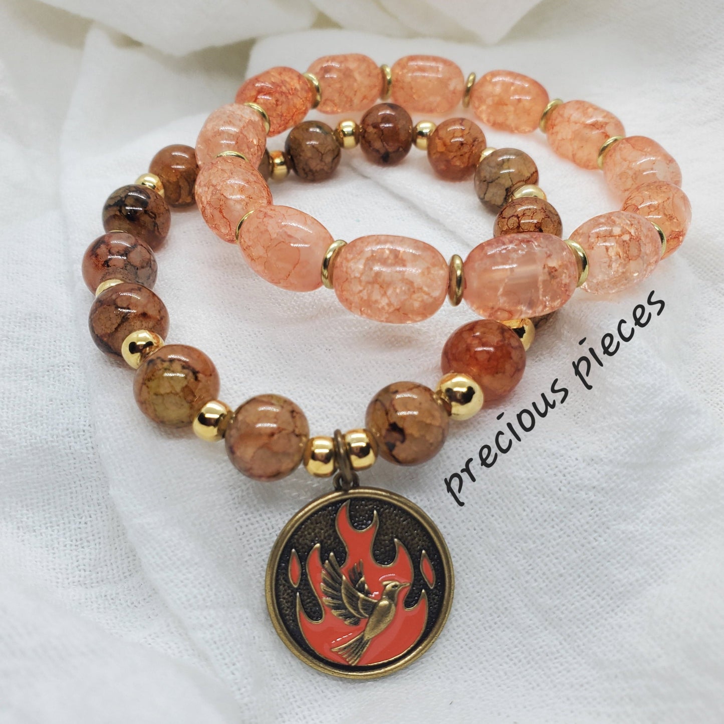 Orange Tube Crackle Glass Beaded Bracelets