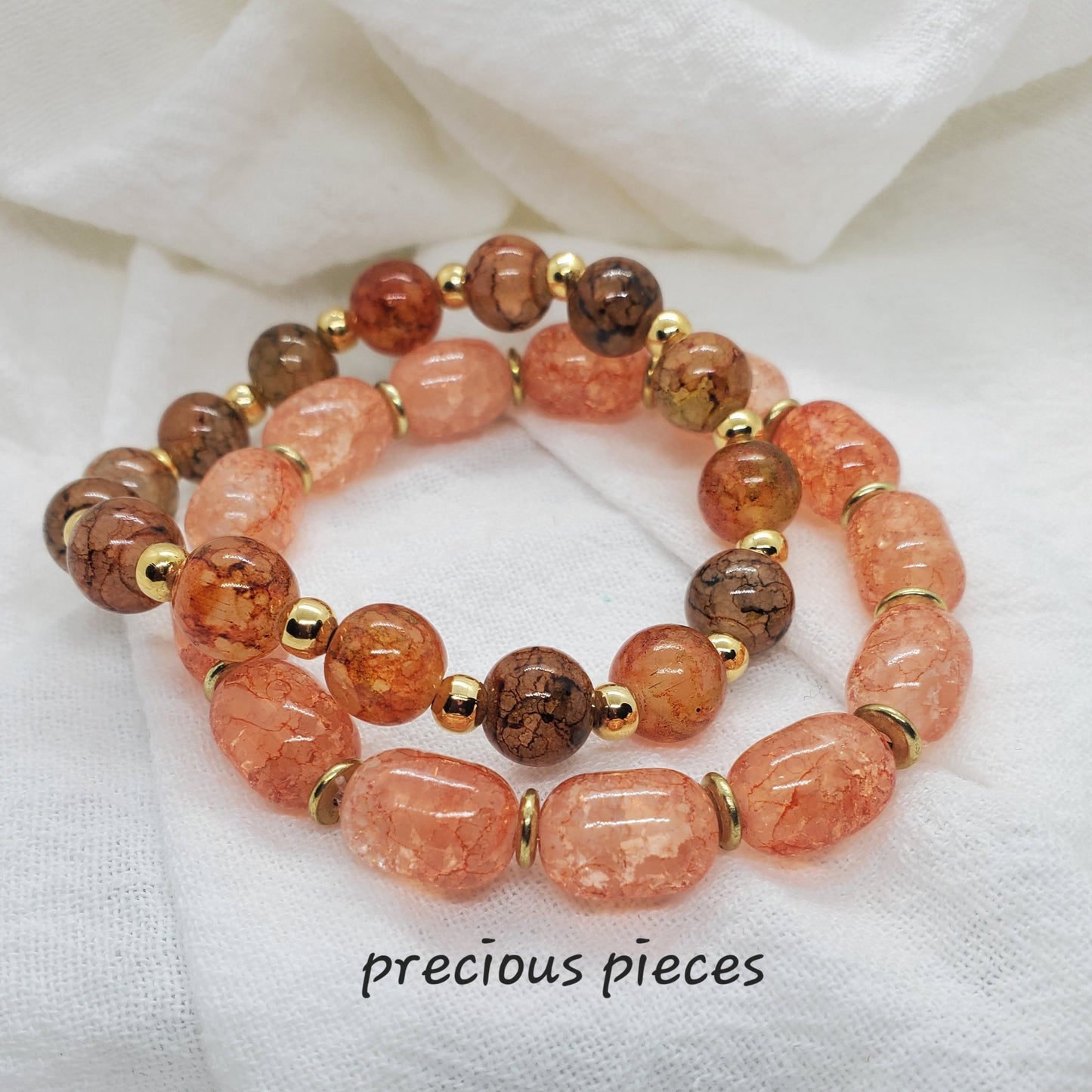 Orange Round Crackle Beaded Bracelets