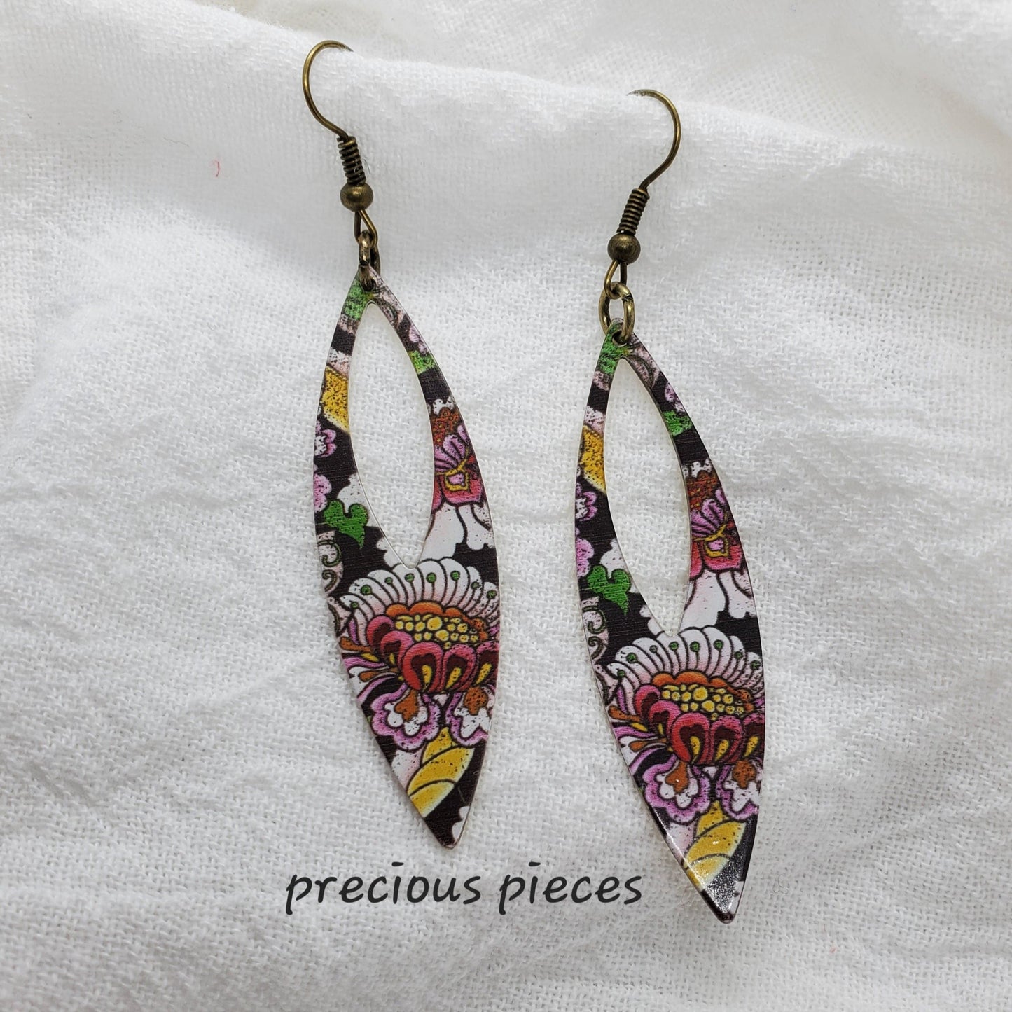 Oval Floral Dangle Earrings