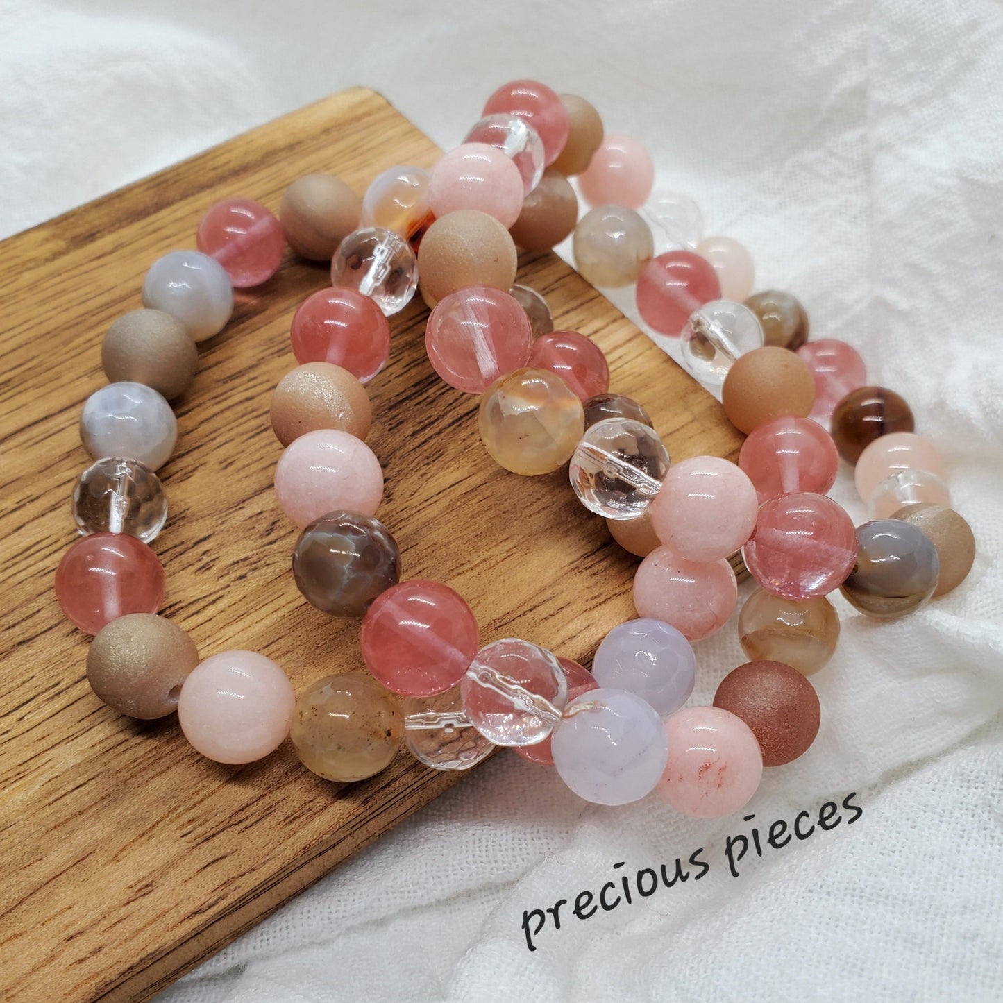Strawberries and Cream Beaded Bracelets