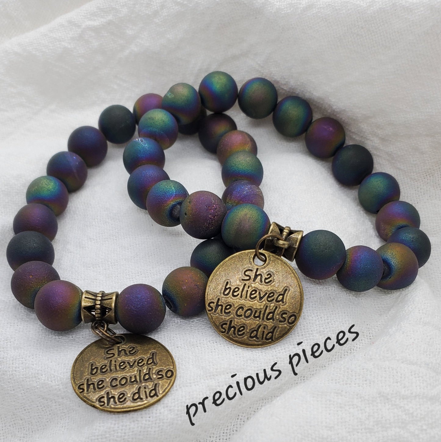 She Believed She Could Agate Beaded Bracelets