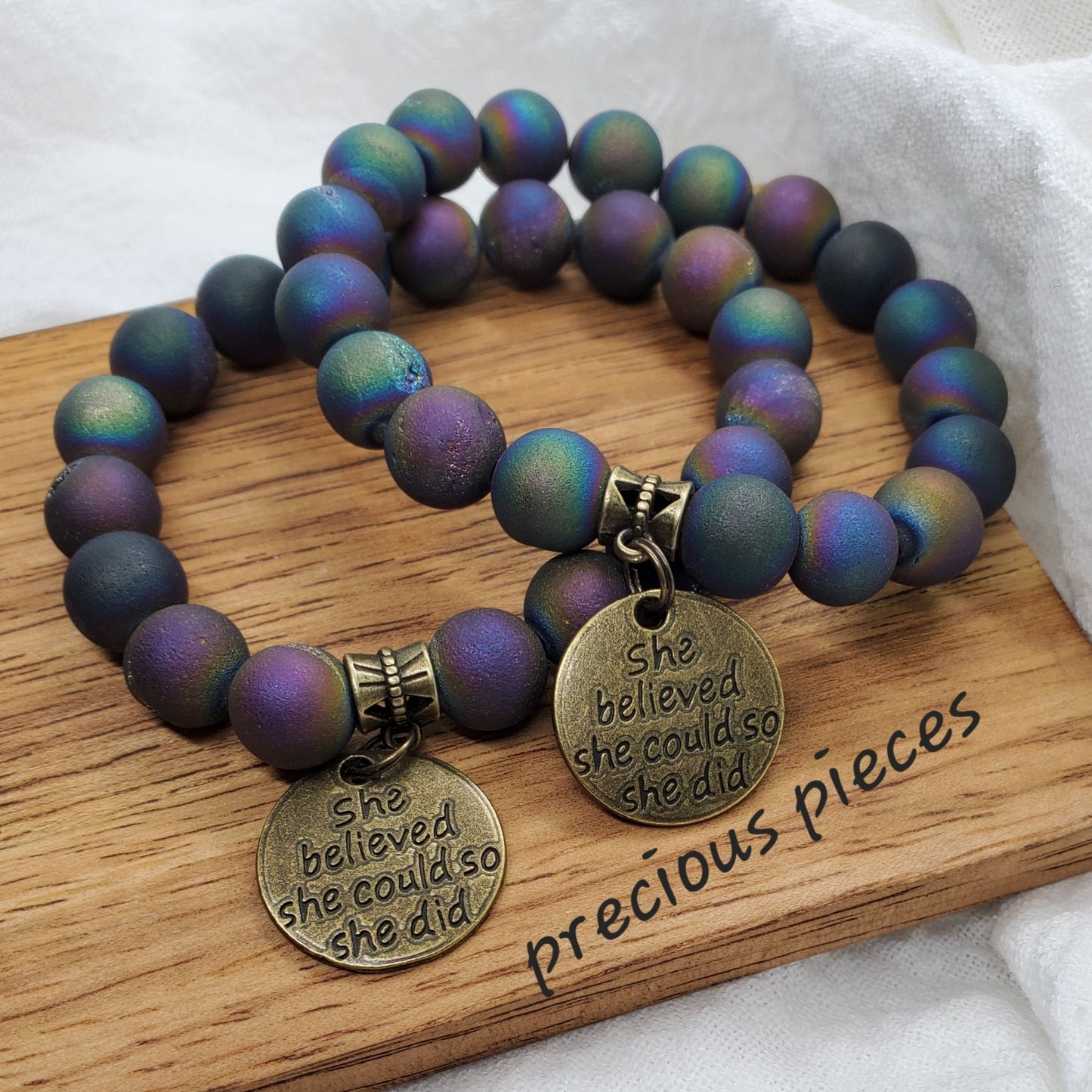 She Believed She Could Agate Beaded Bracelets