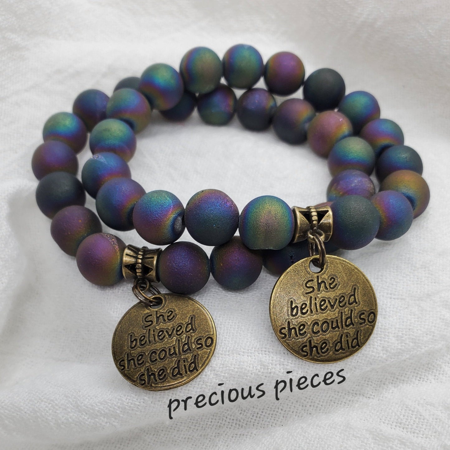 She Believed She Could Agate Beaded Bracelets