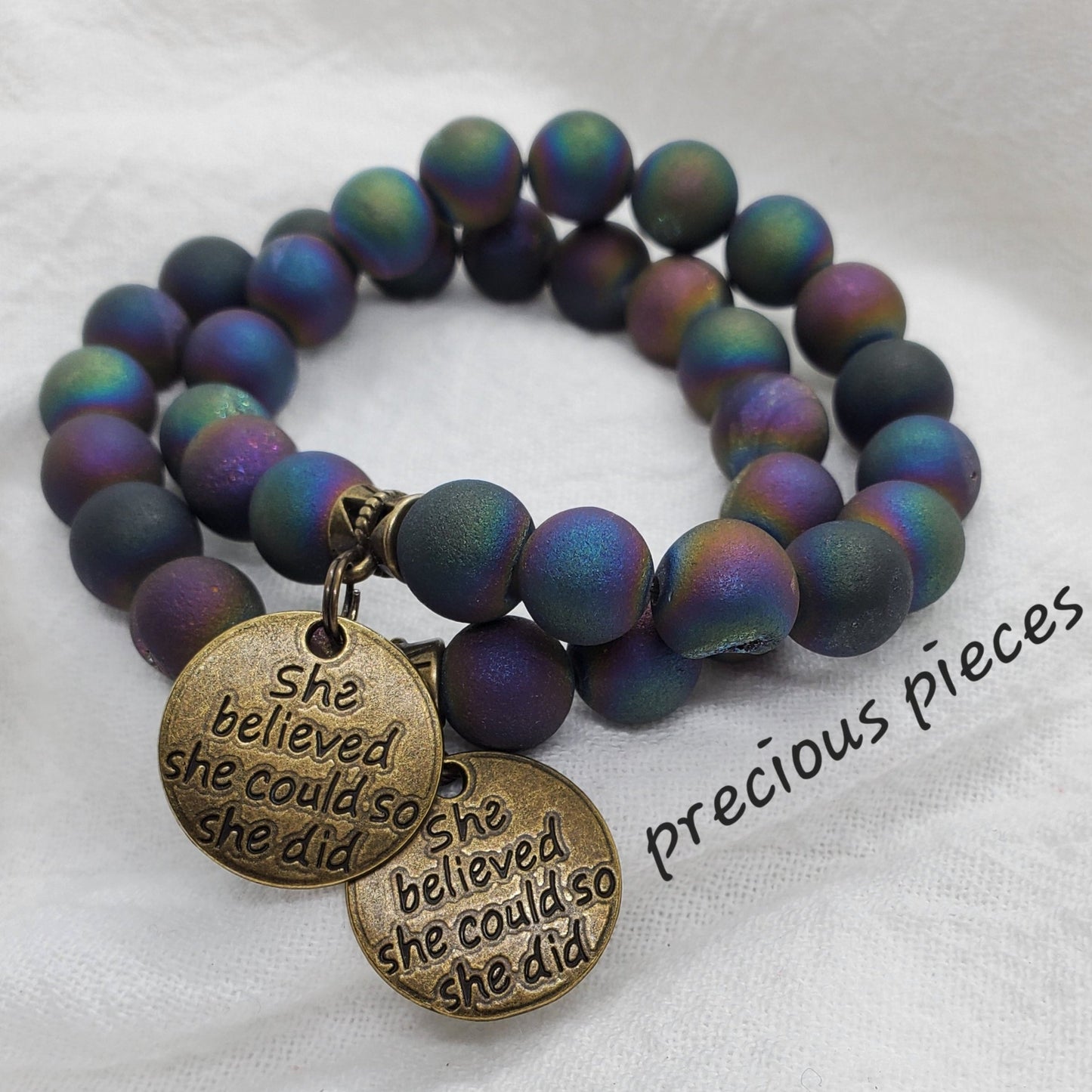 She Believed She Could Agate Beaded Bracelets