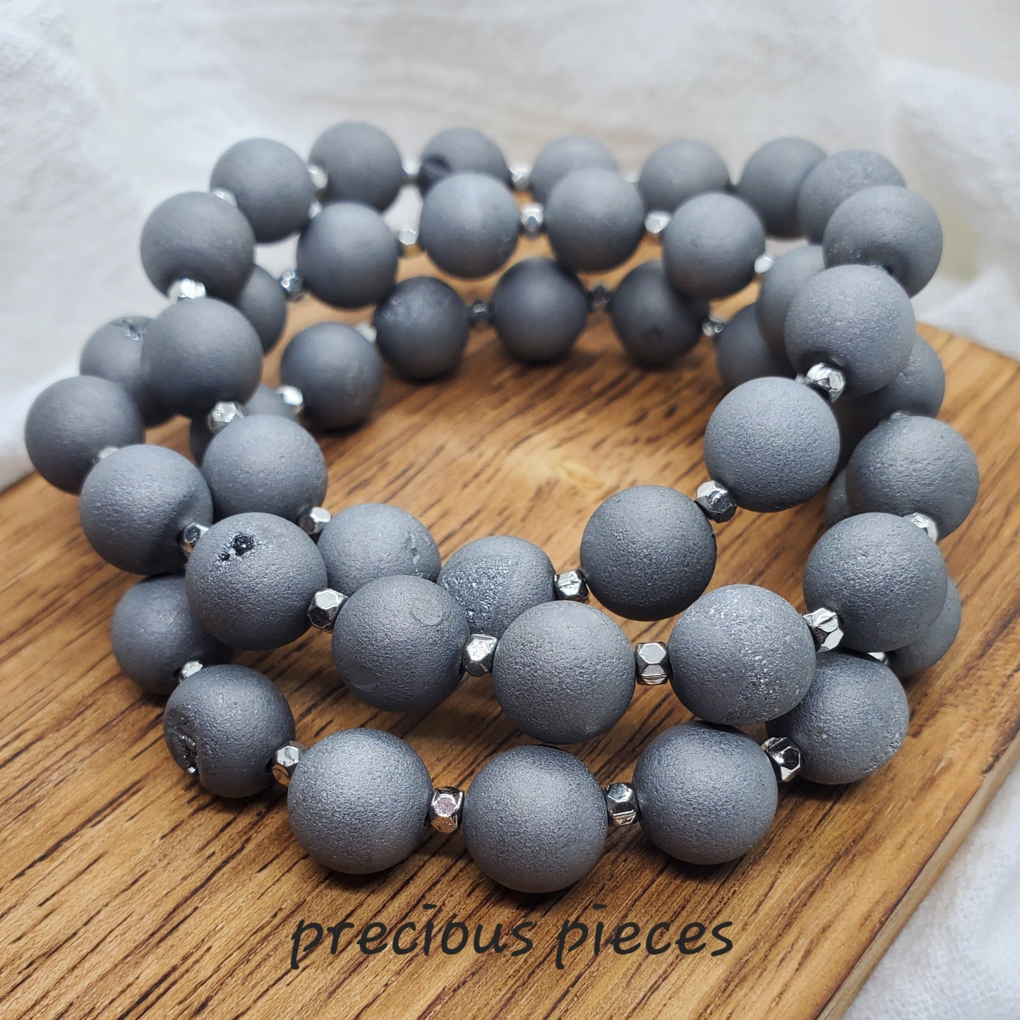 Silver Druzy Stone Beaded Bracelets