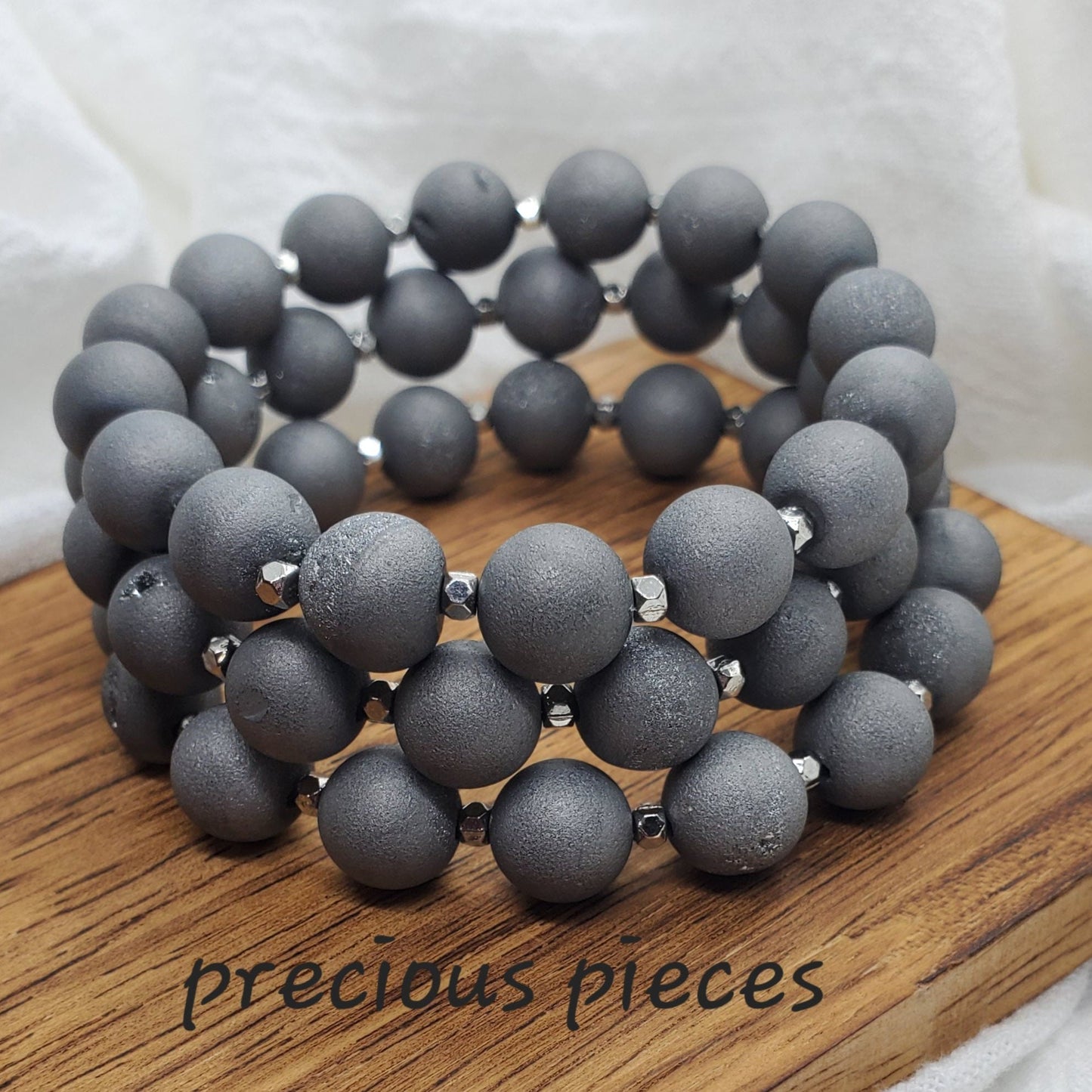 Silver Druzy Stone Beaded Bracelets