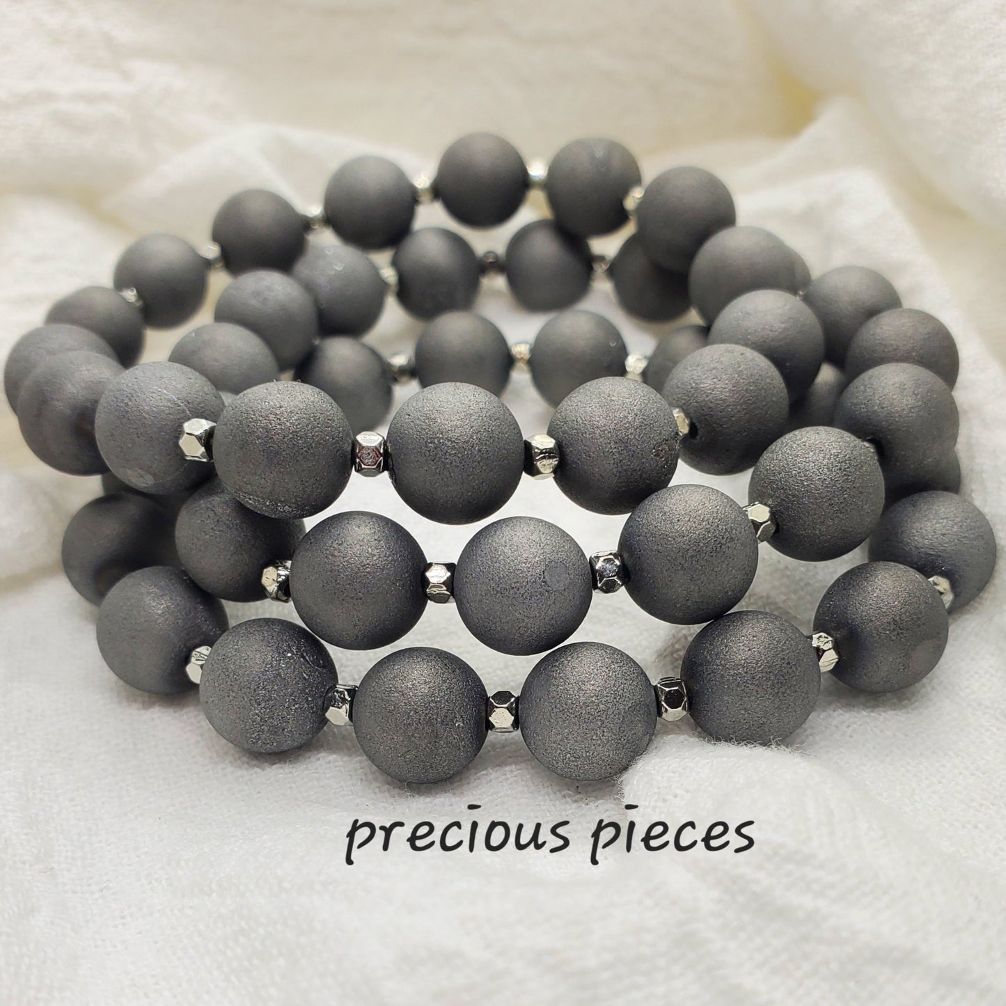 Silver Druzy Stone Beaded Bracelets