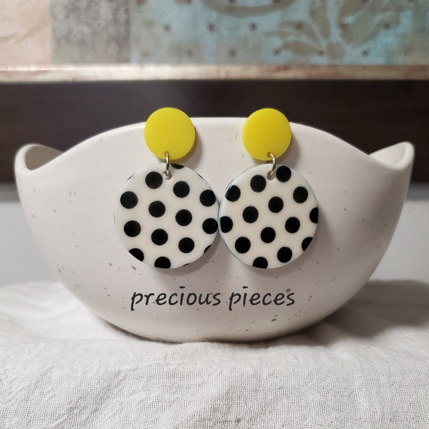 White and Black Polka Dot Earrings