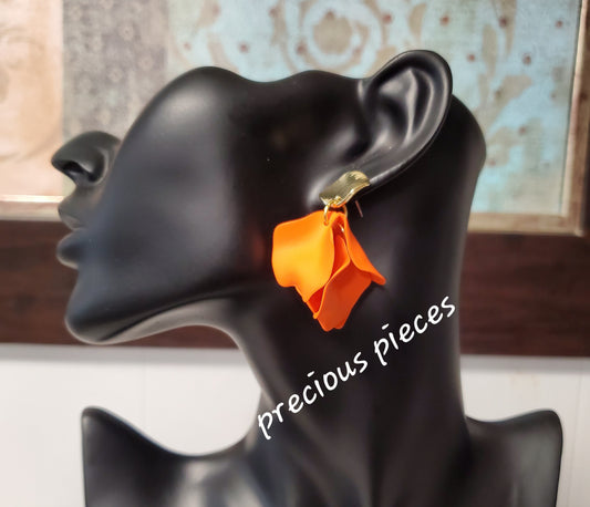 Acrylic Orange Flower Petal Earrings