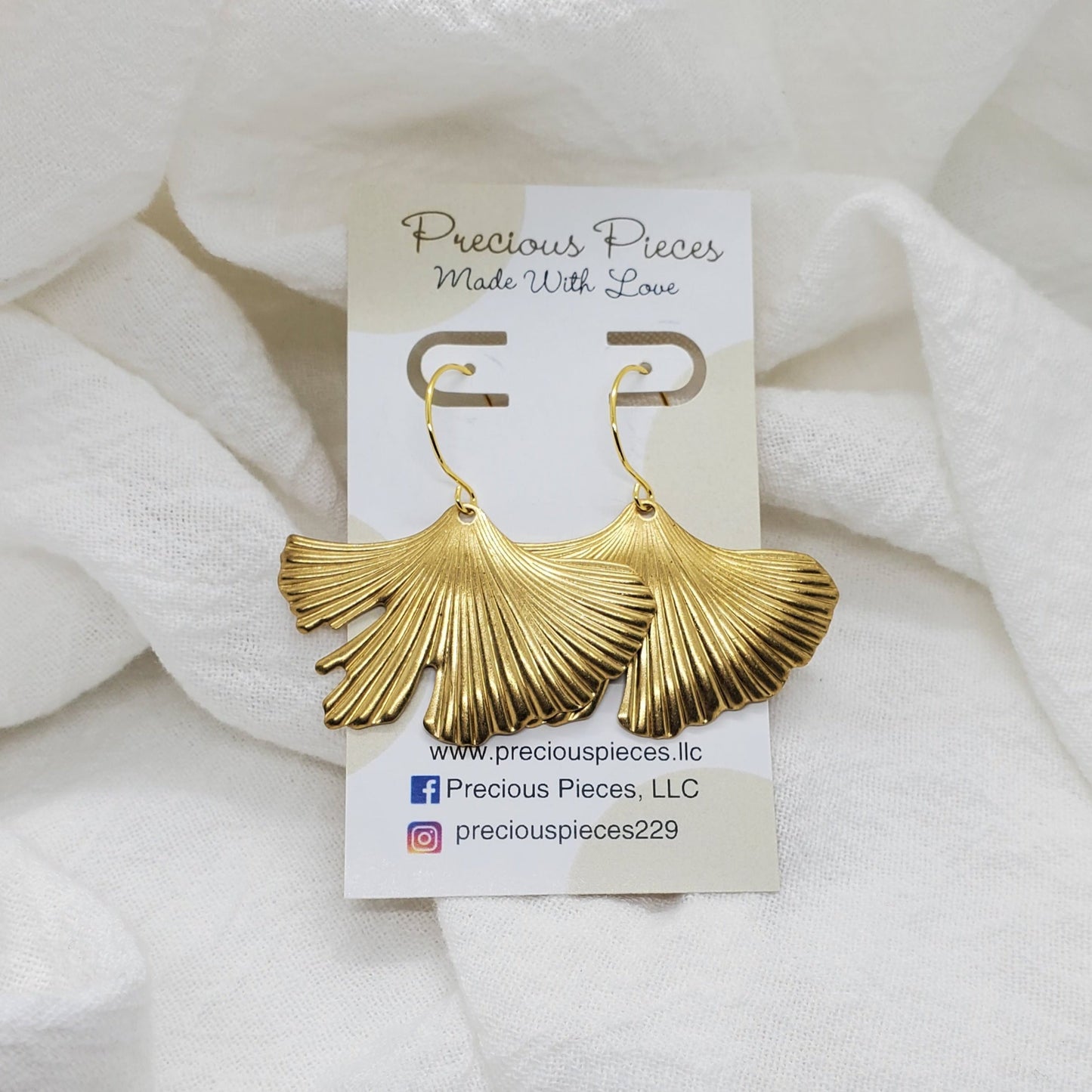 Brass Ginkgo Earrings with Round Ear Hooks