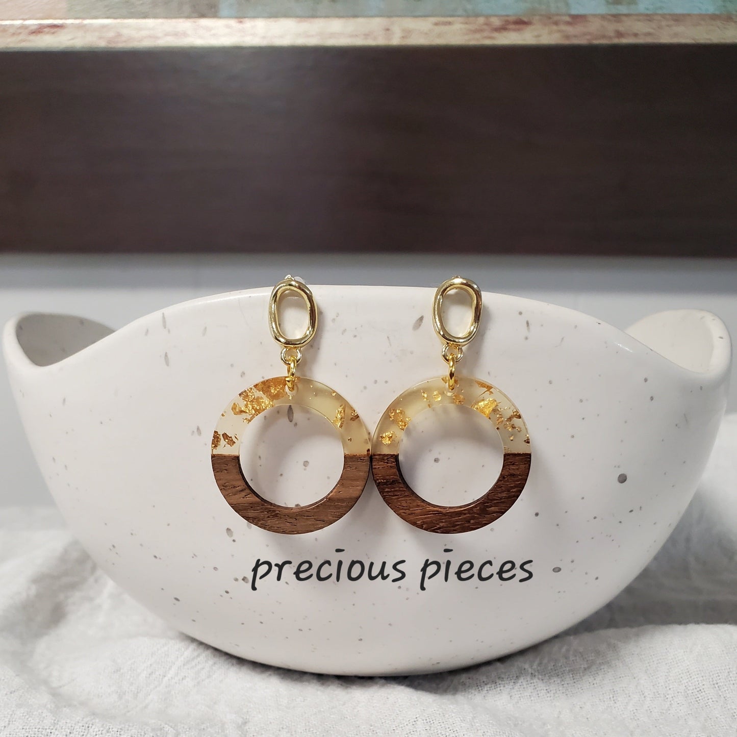 Clear Gold Flake Hoop Earrings