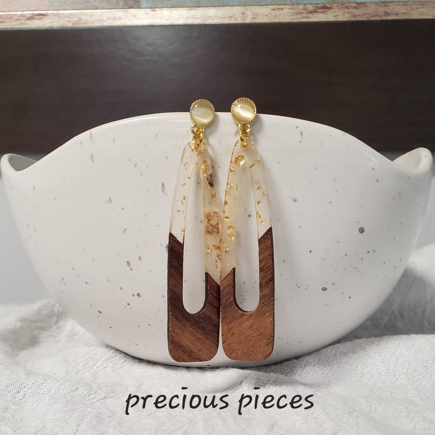 Clear Gold Flake Teardrop Earrings