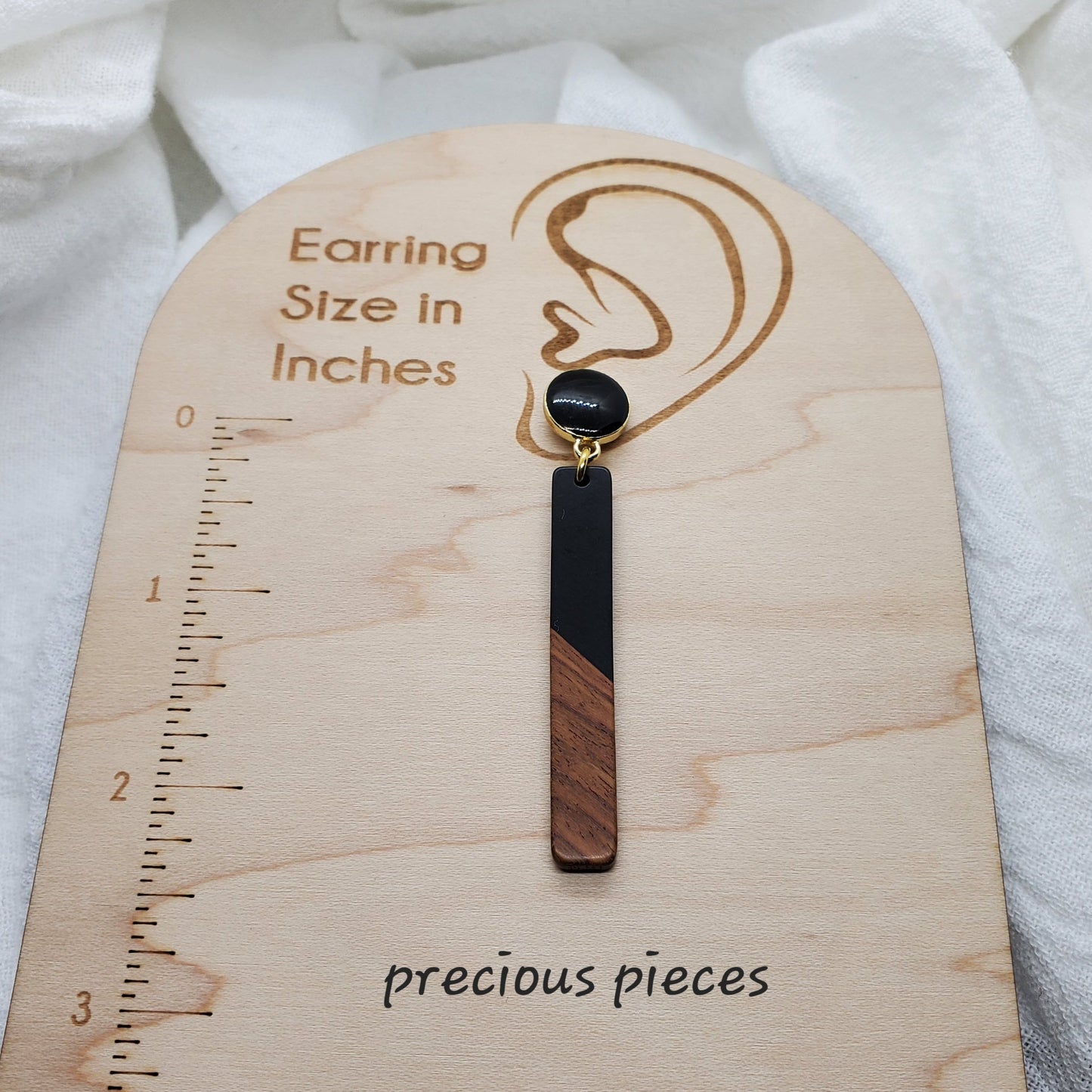 Slim Black and Wood Rectangle Earrings