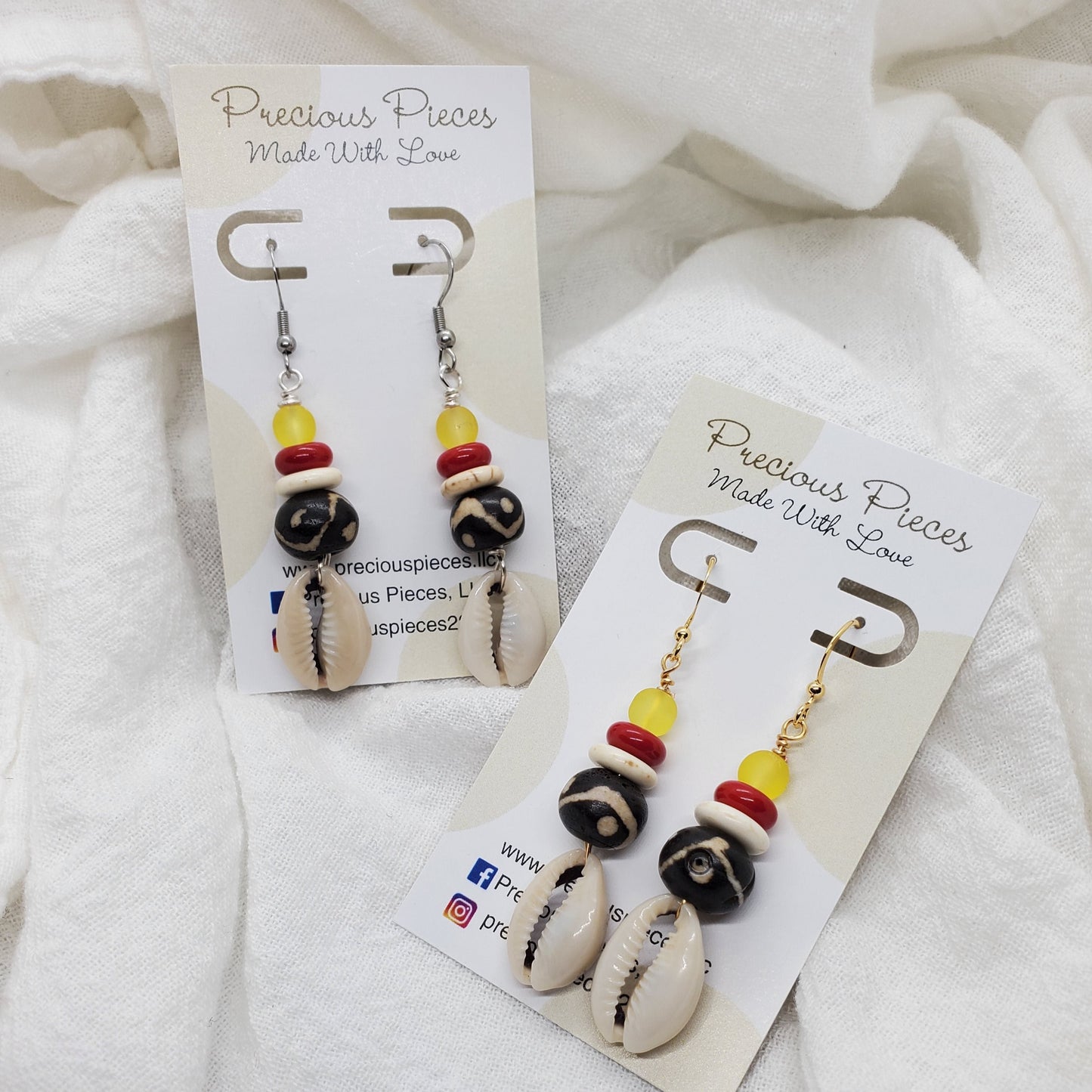 Indian Carved Beaded Cowrie Shell Earrings