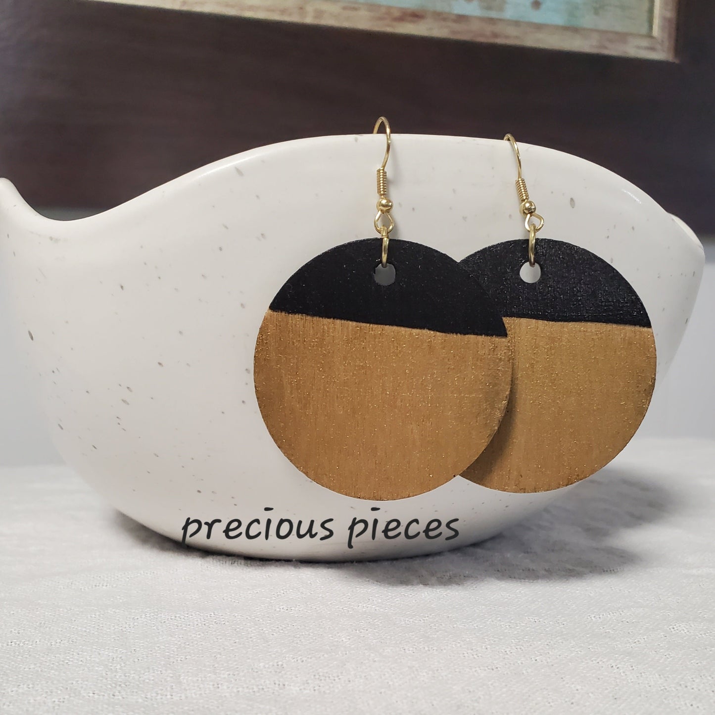 Gold and Black Hand Painted Wood Earrings