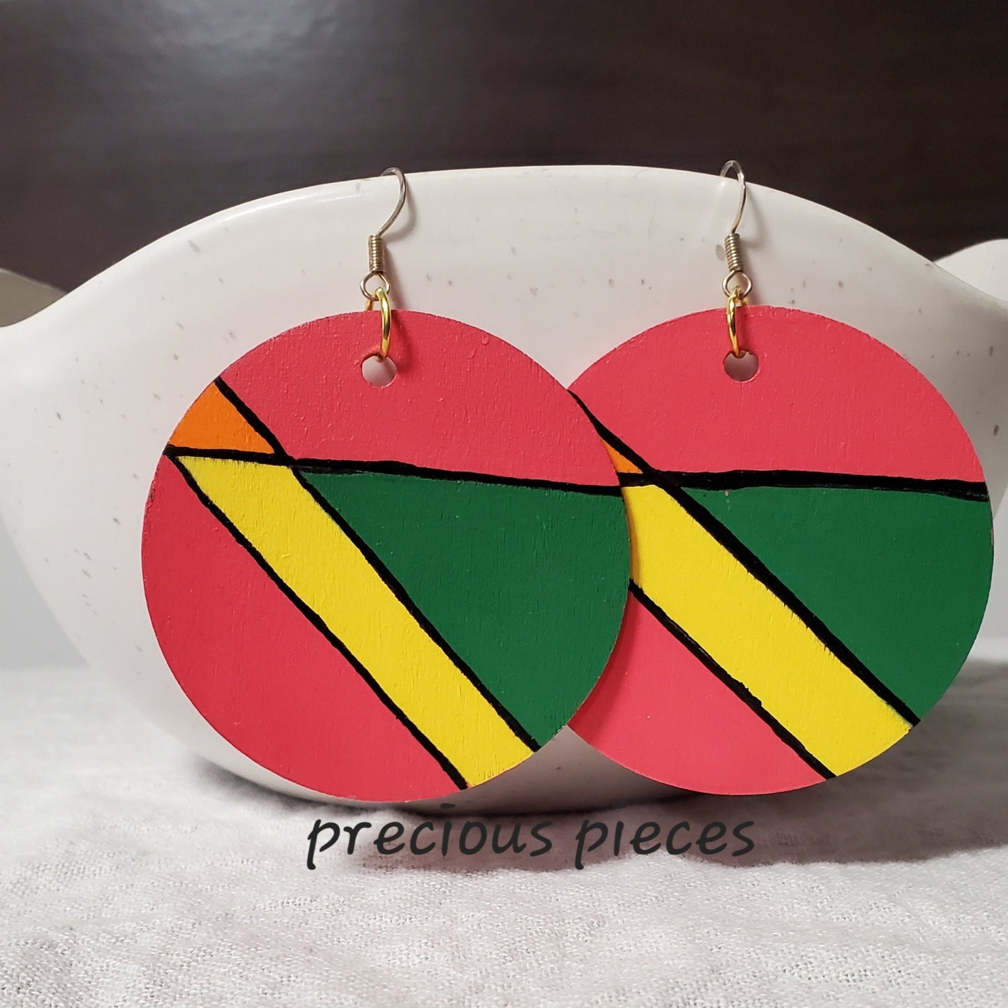 Multicolored Hand Painted Wood Earrings