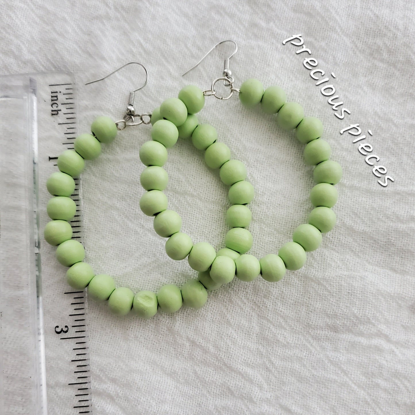 Wood Beaded Hoop Earrings (click for more colors)