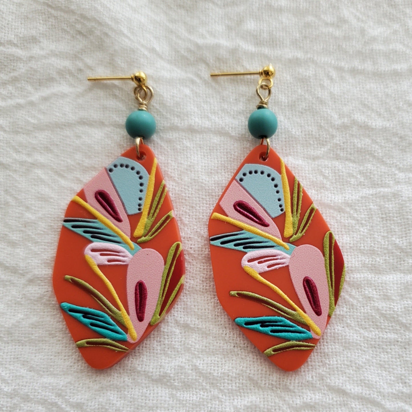 Orange Floral Drop Earrings