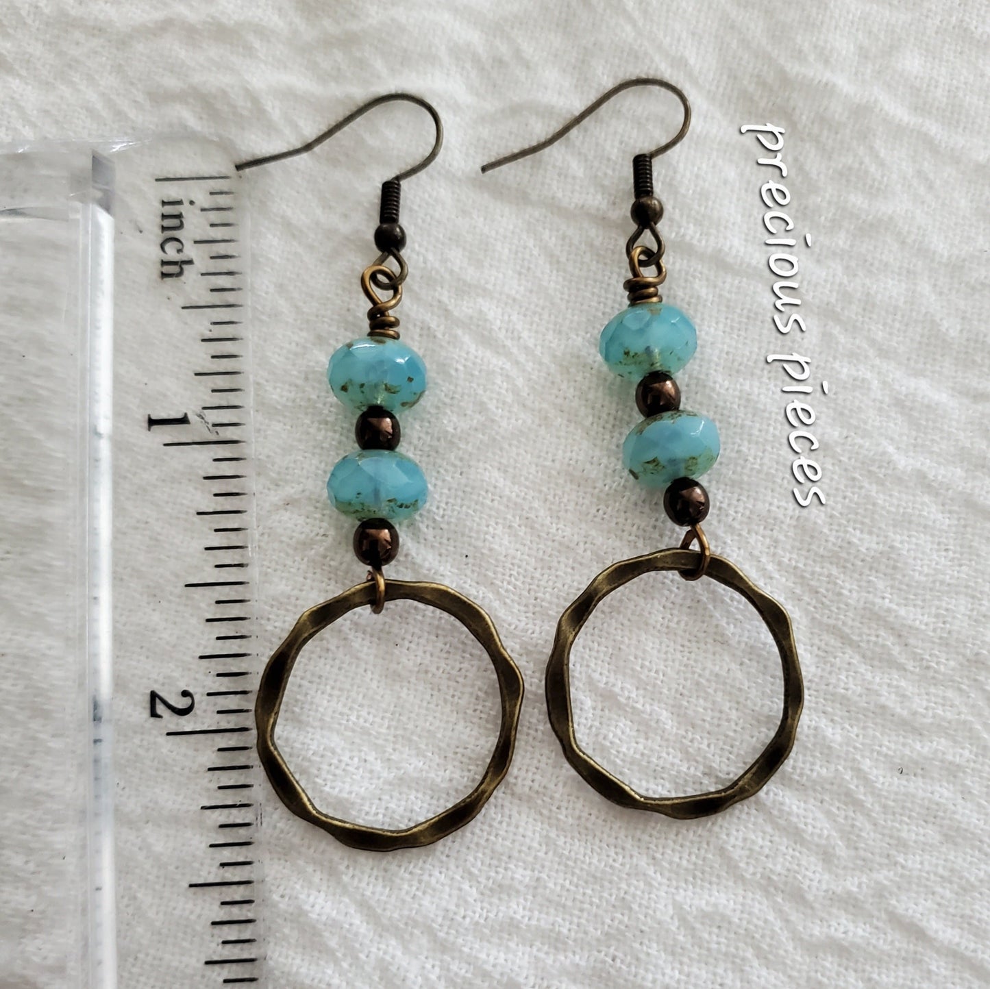 Turquoise and Bronze Dangle Hoop Earrings