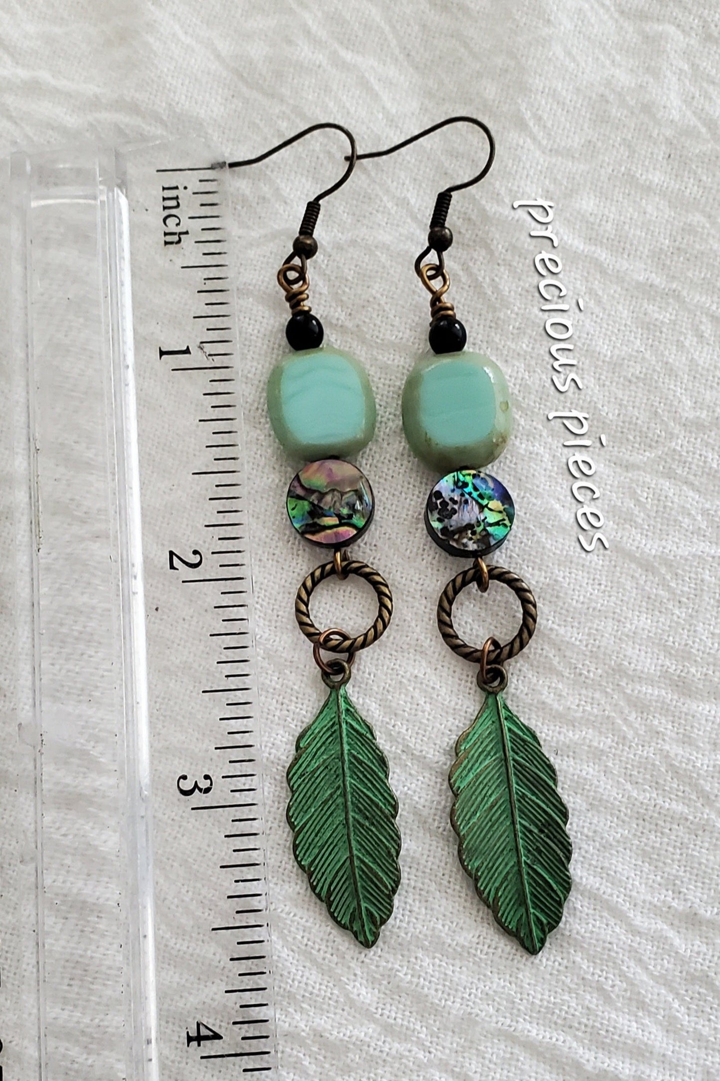 Patina Feather Dangle Earrings