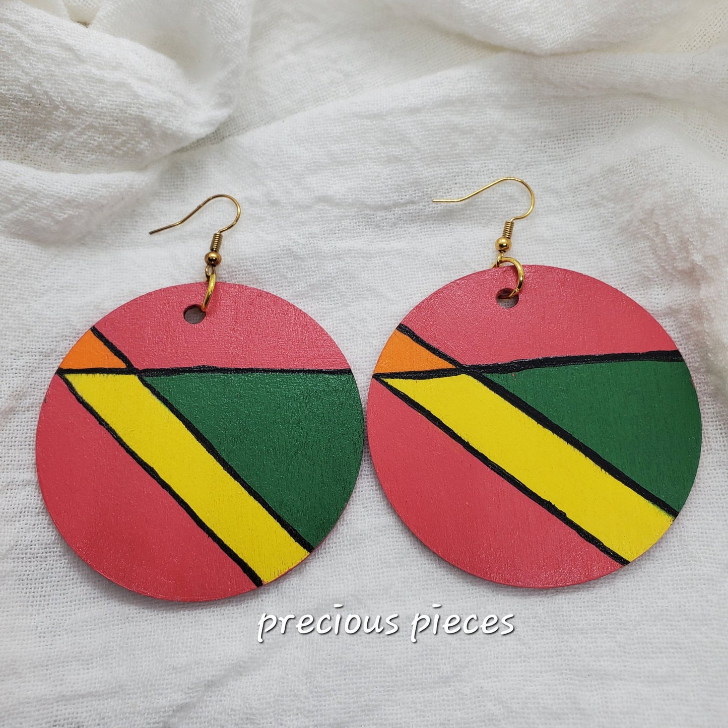Multicolored Hand Painted Wood Earrings