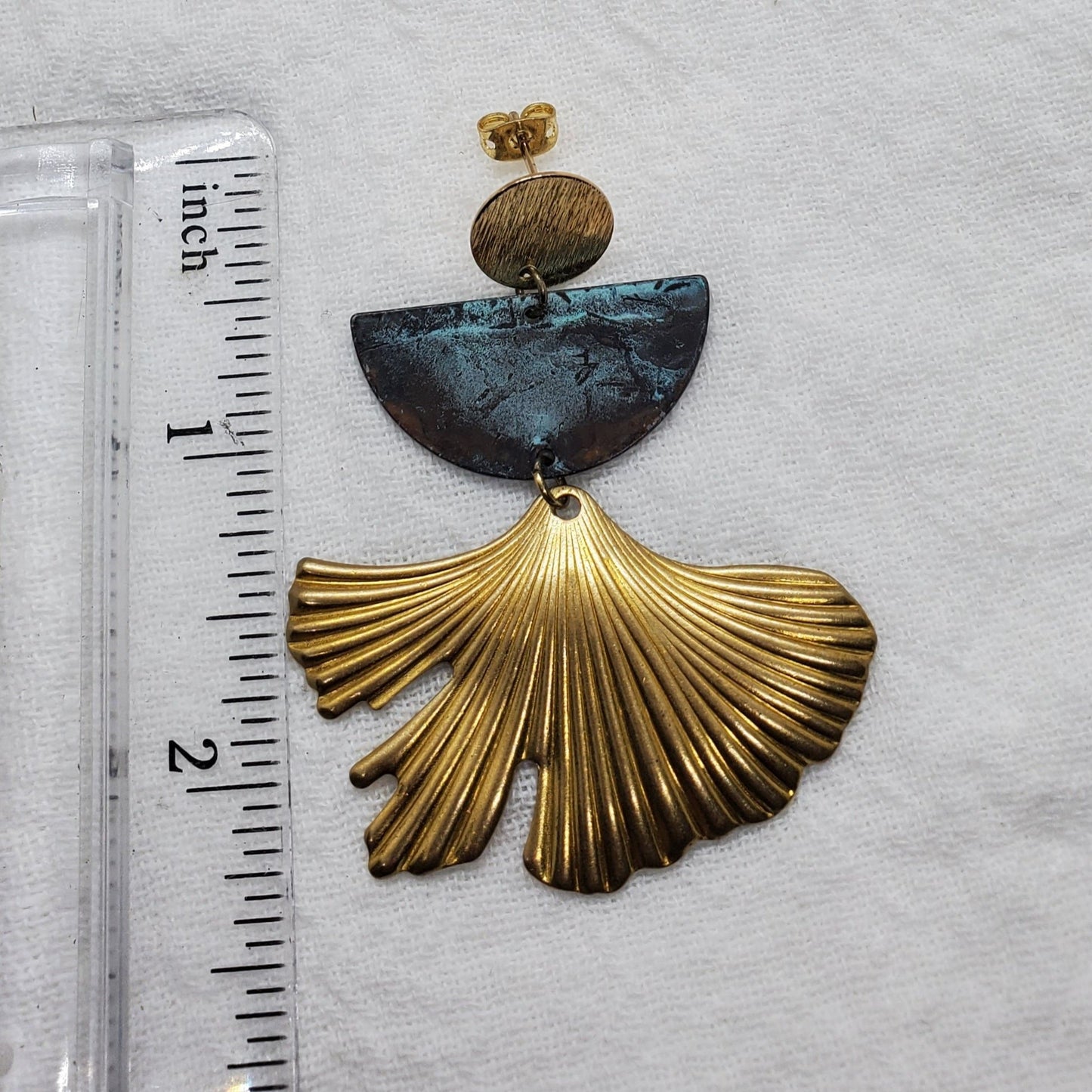 Brass Ginkgo Earrings with Patina Accents