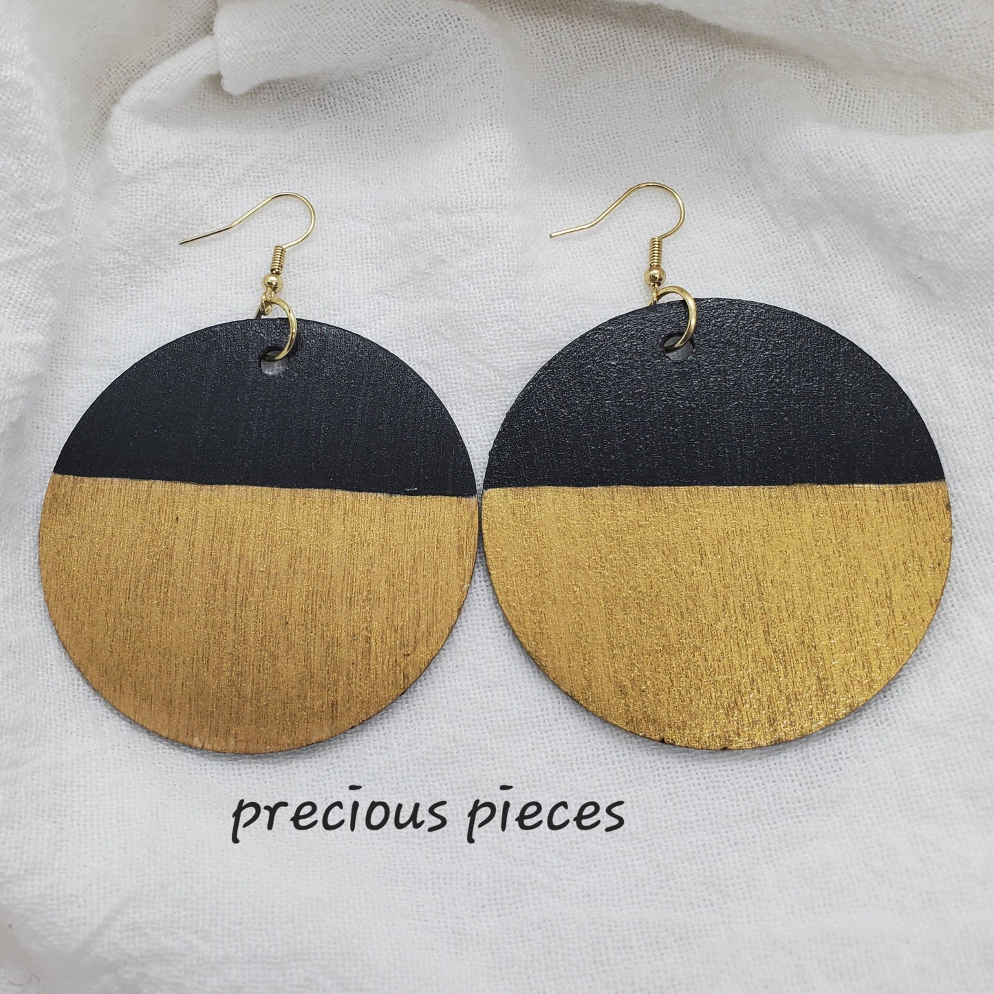 Gold and Black Hand Painted Wood Earrings