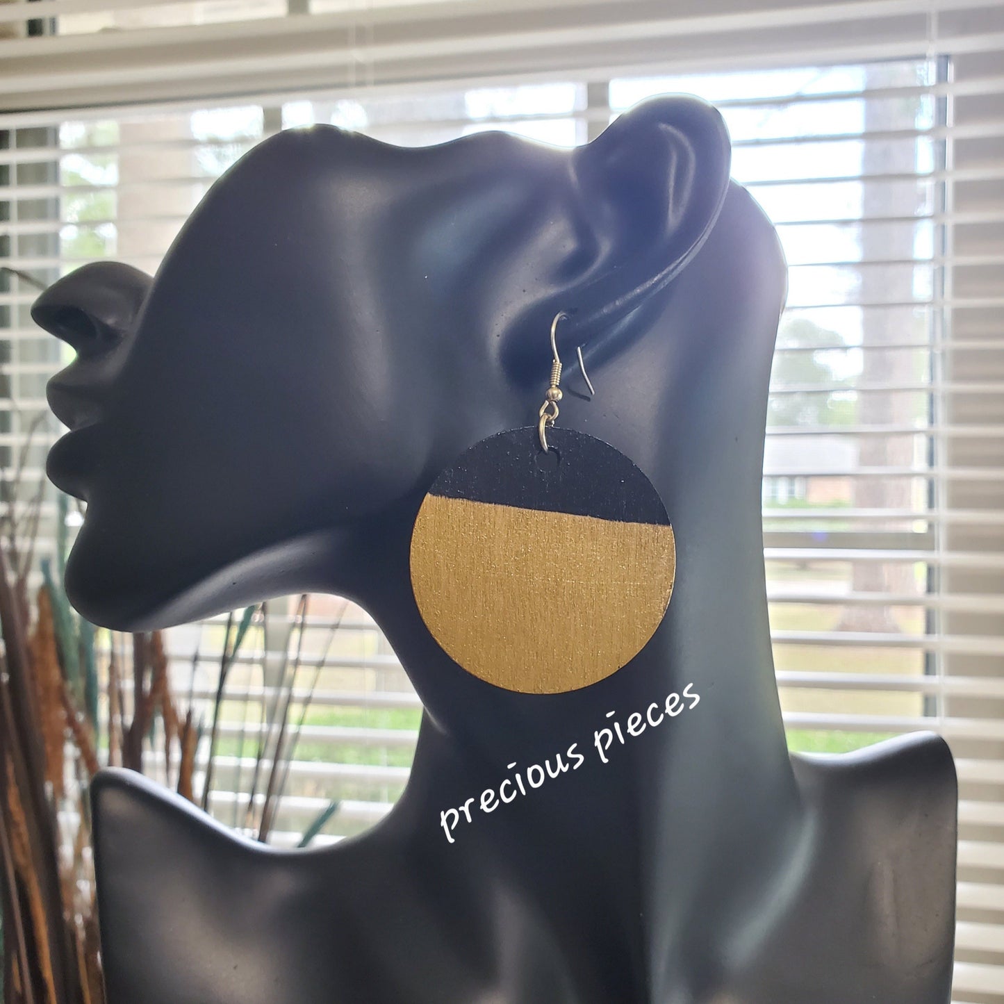 Gold and Black Hand Painted Wood Earrings