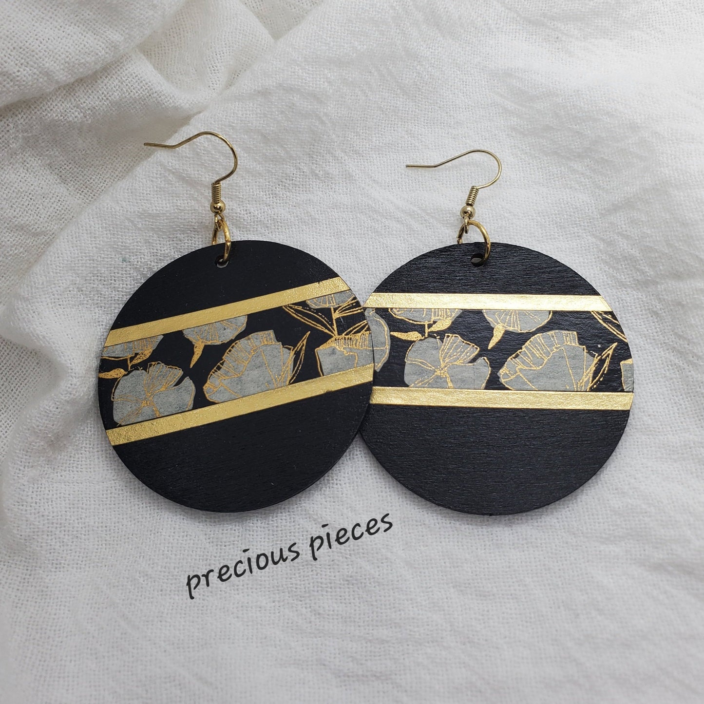 Decoupage and Hand Painted Wood Earrings
