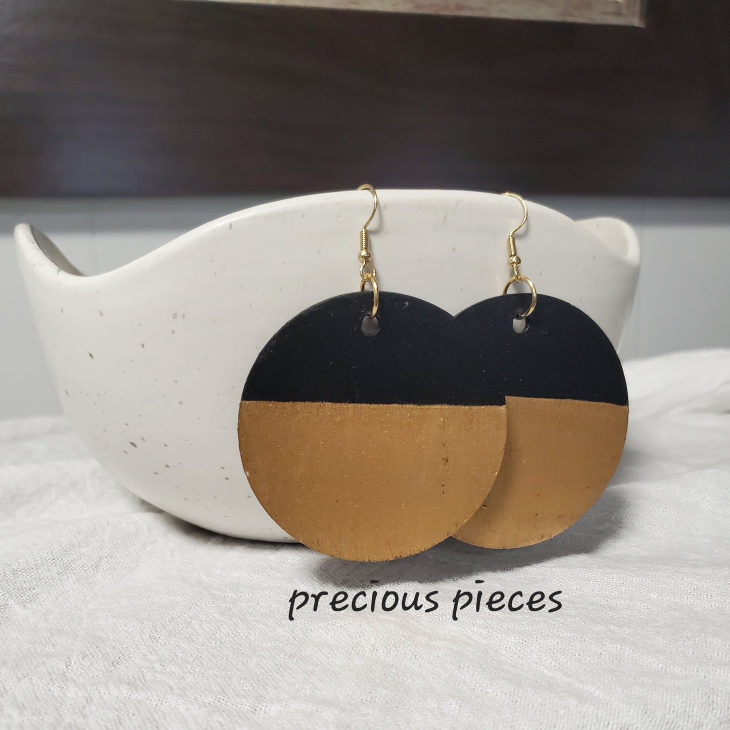 Gold and Black Hand Painted Wood Earrings
