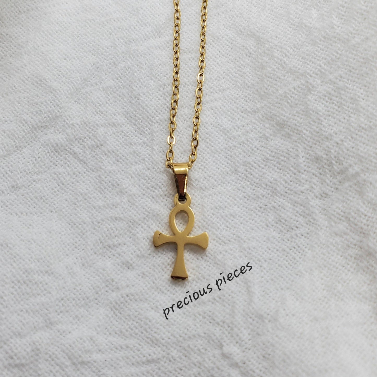 Small Gold Ankh Cross Necklace