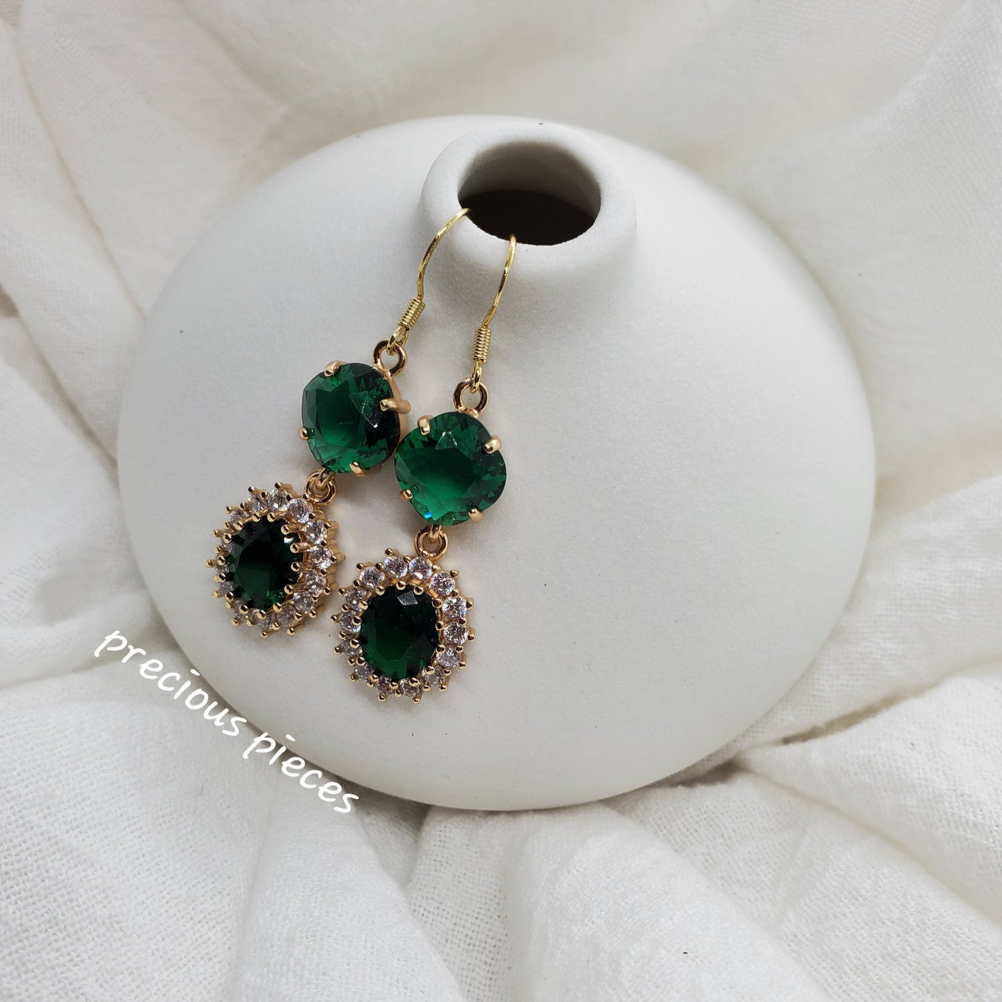 Vintage Emerald Green Hexagon Dangle Earrings