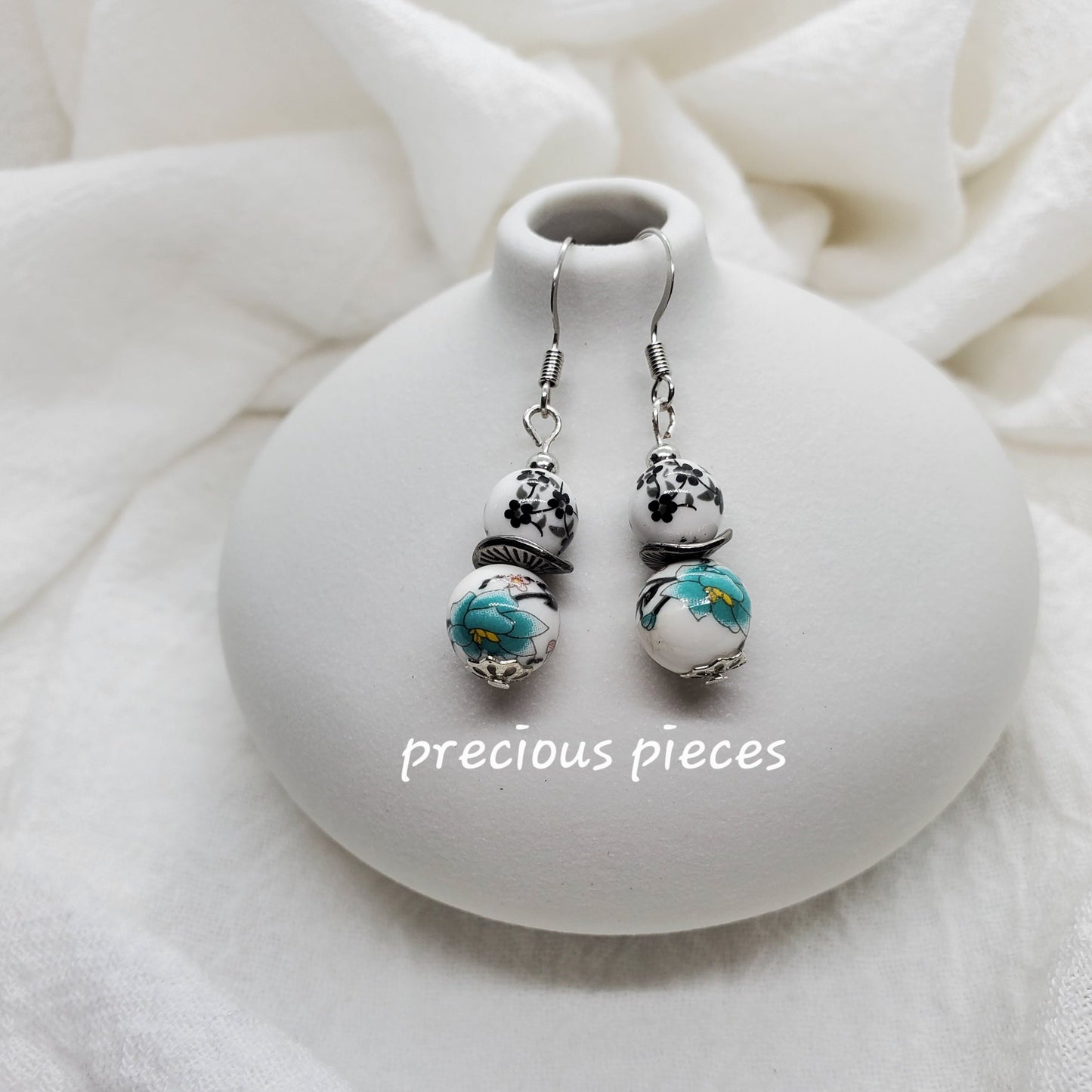 Ceramic Flower Beaded Earrings