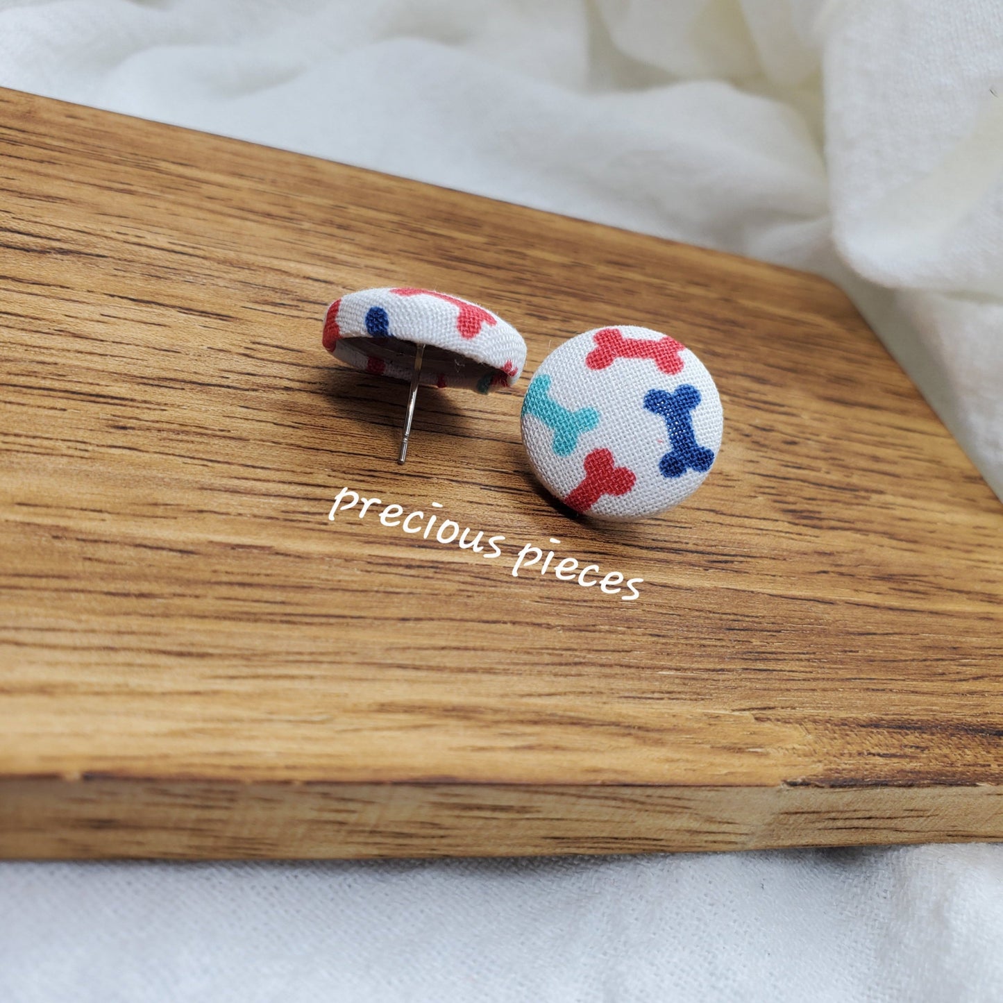 White Paw Print and Bone Fabric Earrings