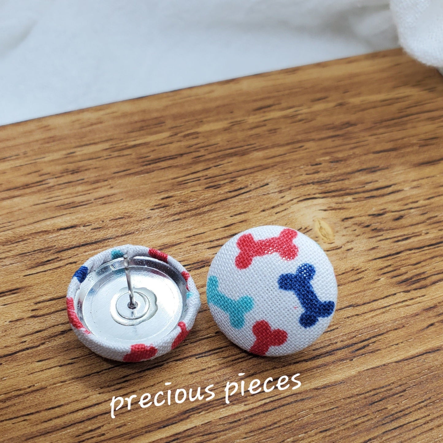 White Paw Print and Bone Fabric Earrings