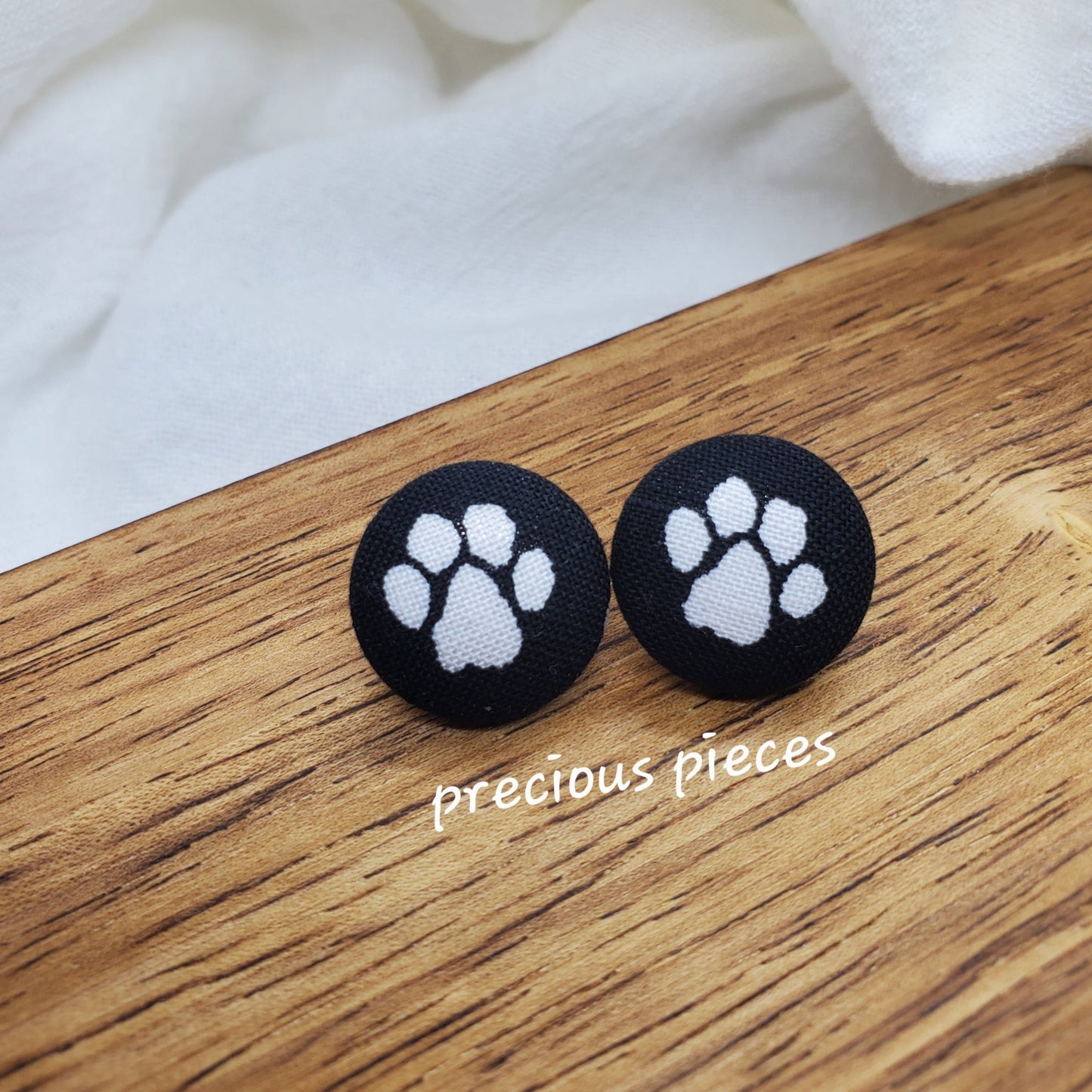 White Paw Print and Bone Fabric Earrings