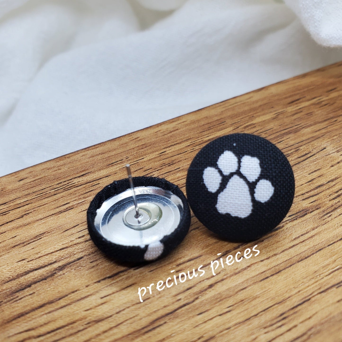 White Paw Print and Bone Fabric Earrings