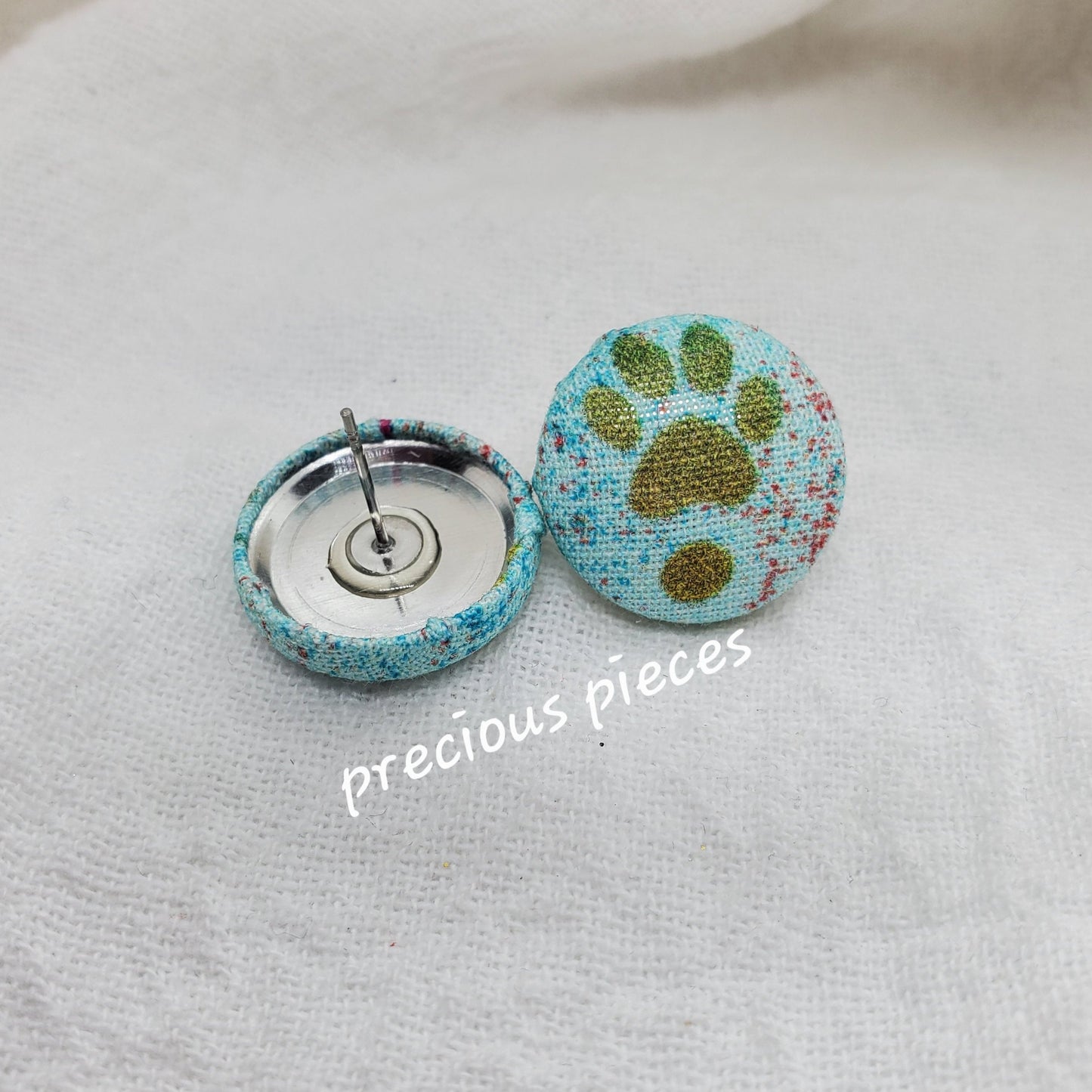 Tan Paw Print Fabric Earrings