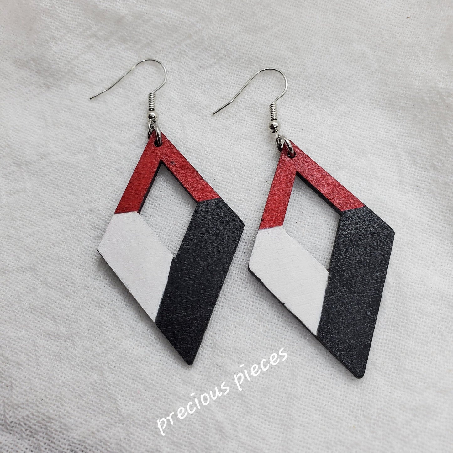 Red, White, and Black Wood Earrings