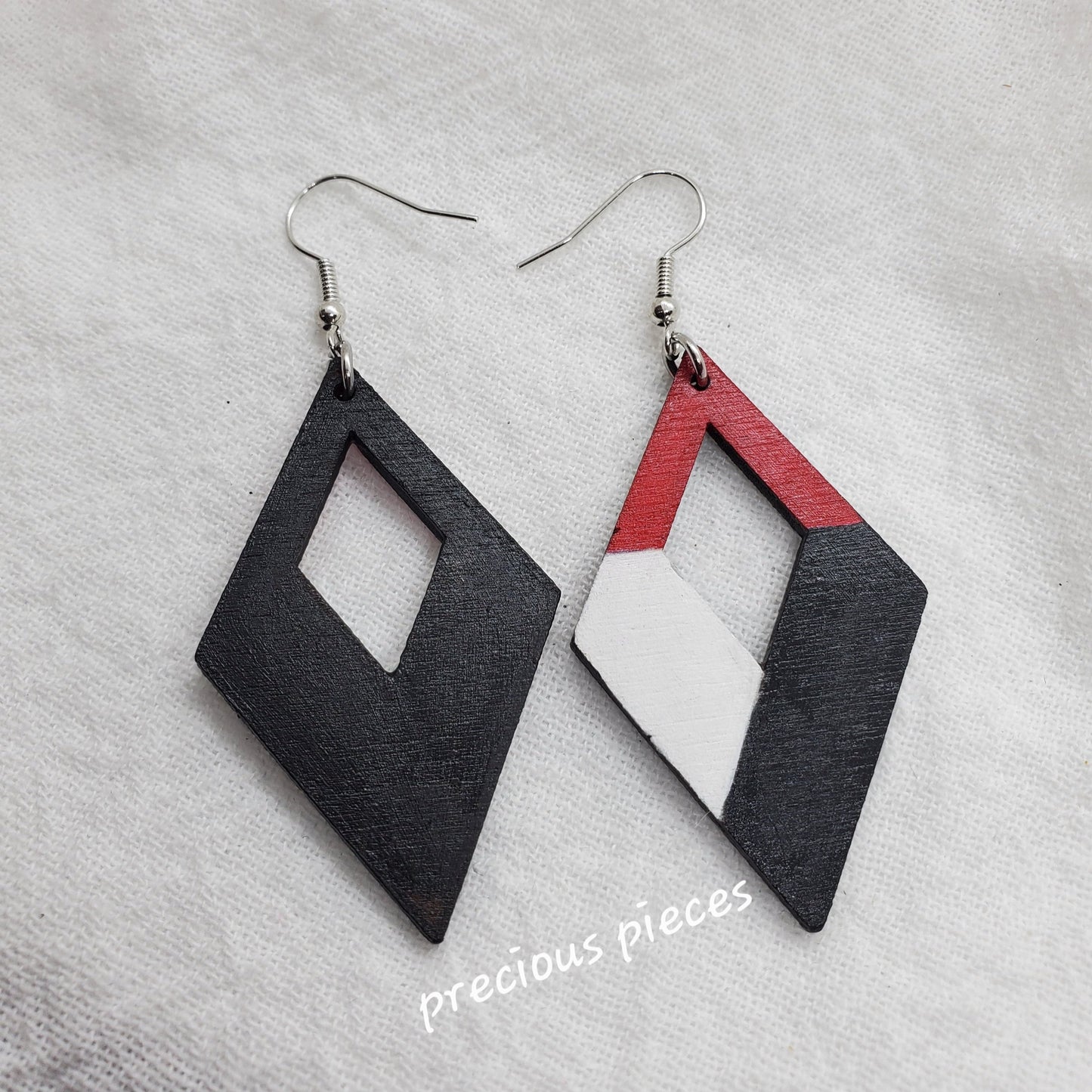 Red, White, and Black Wood Earrings