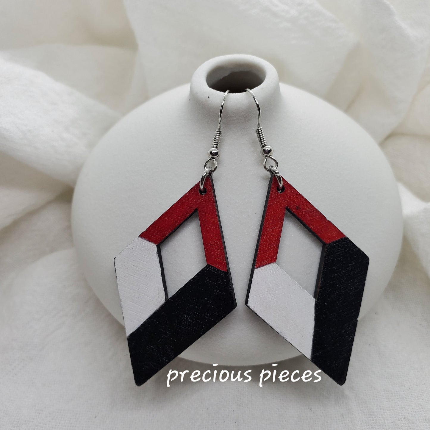 Red, White, and Black Wood Earrings