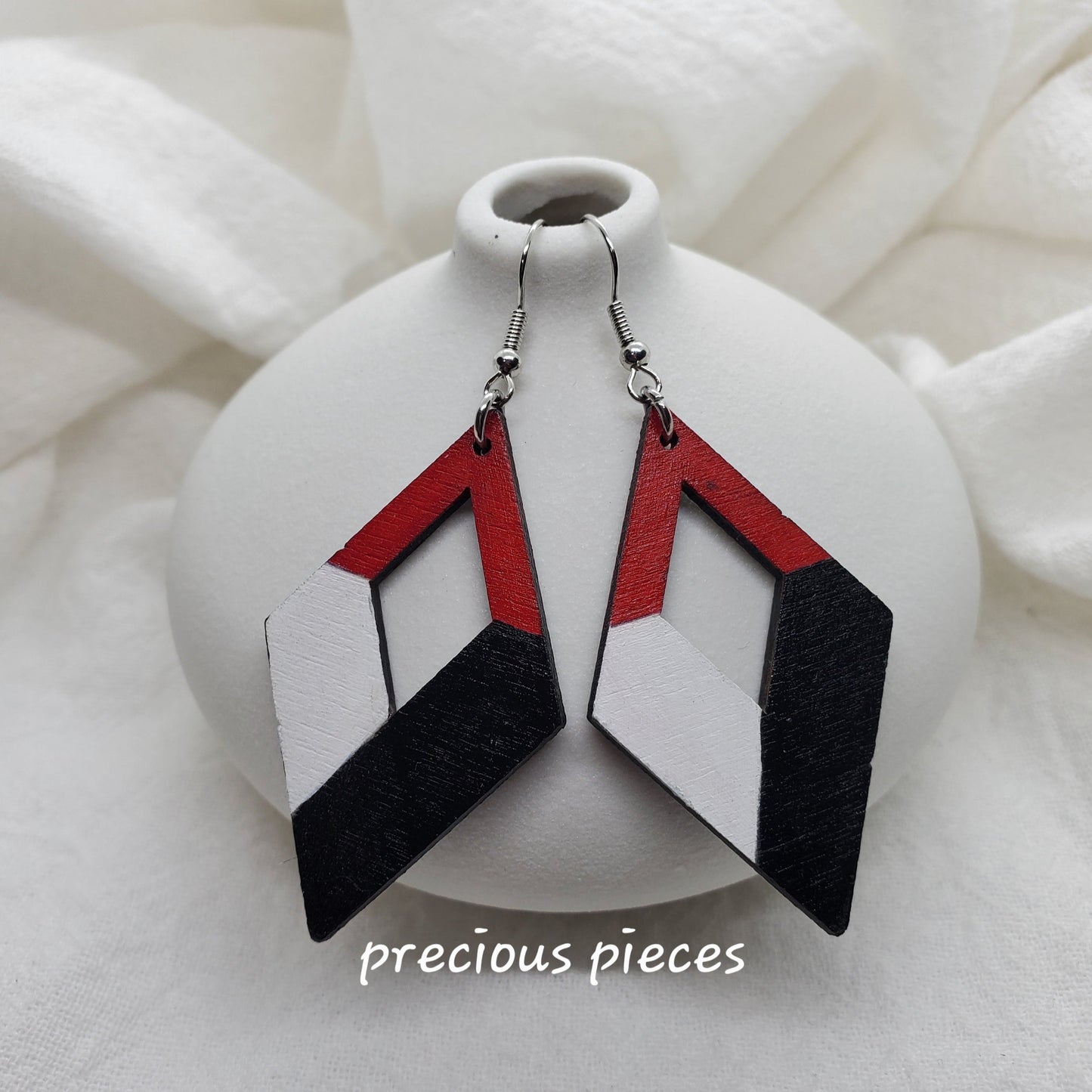 Red, White, and Black Wood Earrings