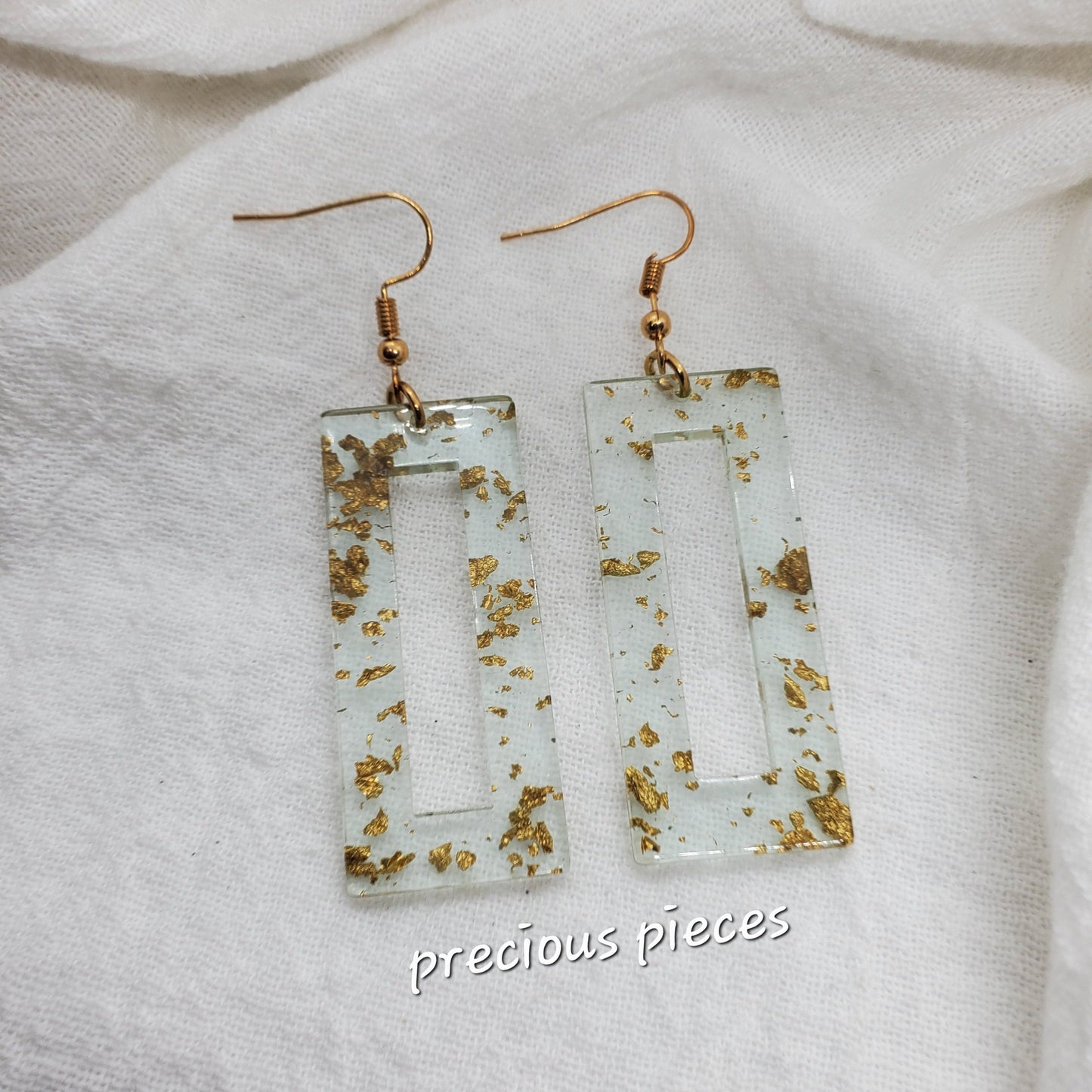 Minty Gold Flake Drop Earrings